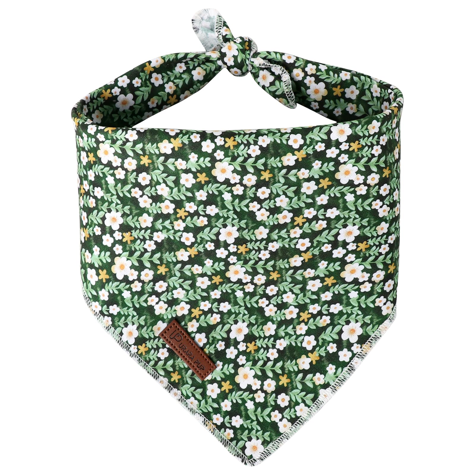 Up Urara Pup Summer Dog Bandana,Cute Pet Bandana With Flower Pattern,Adjustable Green Puppy Dog Bibs,Washable Triangle Dog Scarf