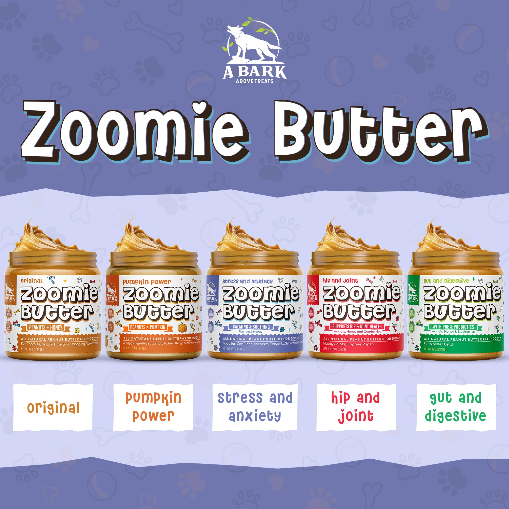 Zoomie Butter Stress & Anxiety Dog Peanut Butter Squeeze Supplement, All Natural Calming Dog Treat. Human Grade & Safe Puppy Foo