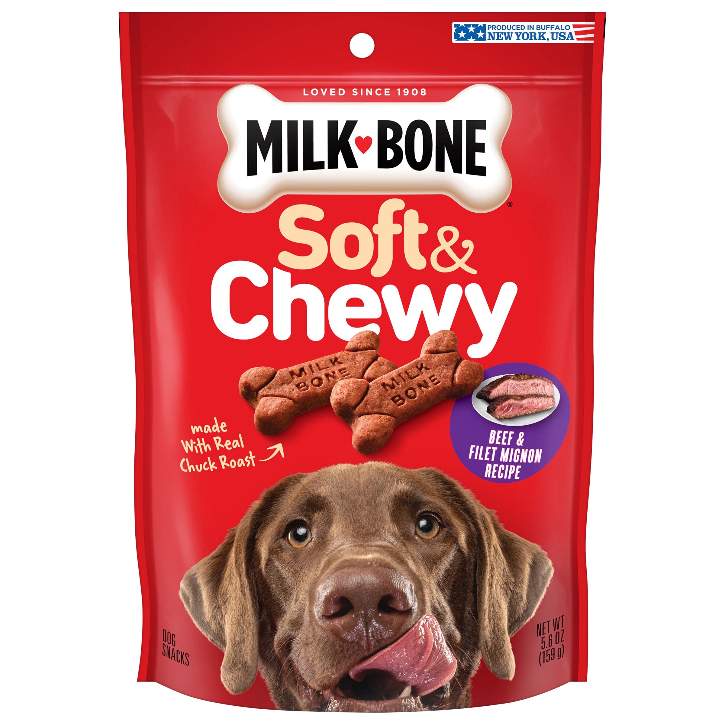 Milk-Bone Soft & Chewy Beef & Filet Mignon Recipe Dog Snacks, 5.6-Ounces