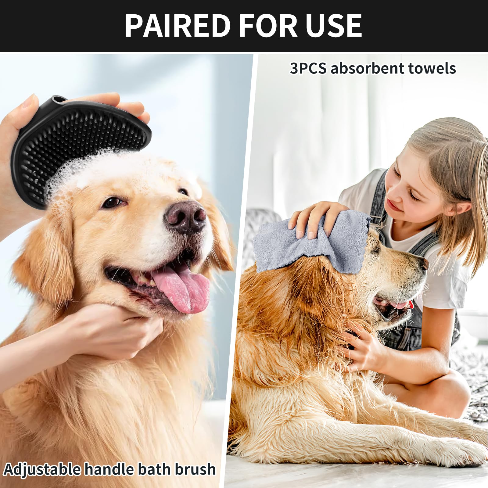 Dog Paw Cleaner For Dogs, (With 3Pcs Absorbent Towels & Adjustable Bath Brush) Dog Paw Washer, Pet Foot Cleaner (Black, Medium)