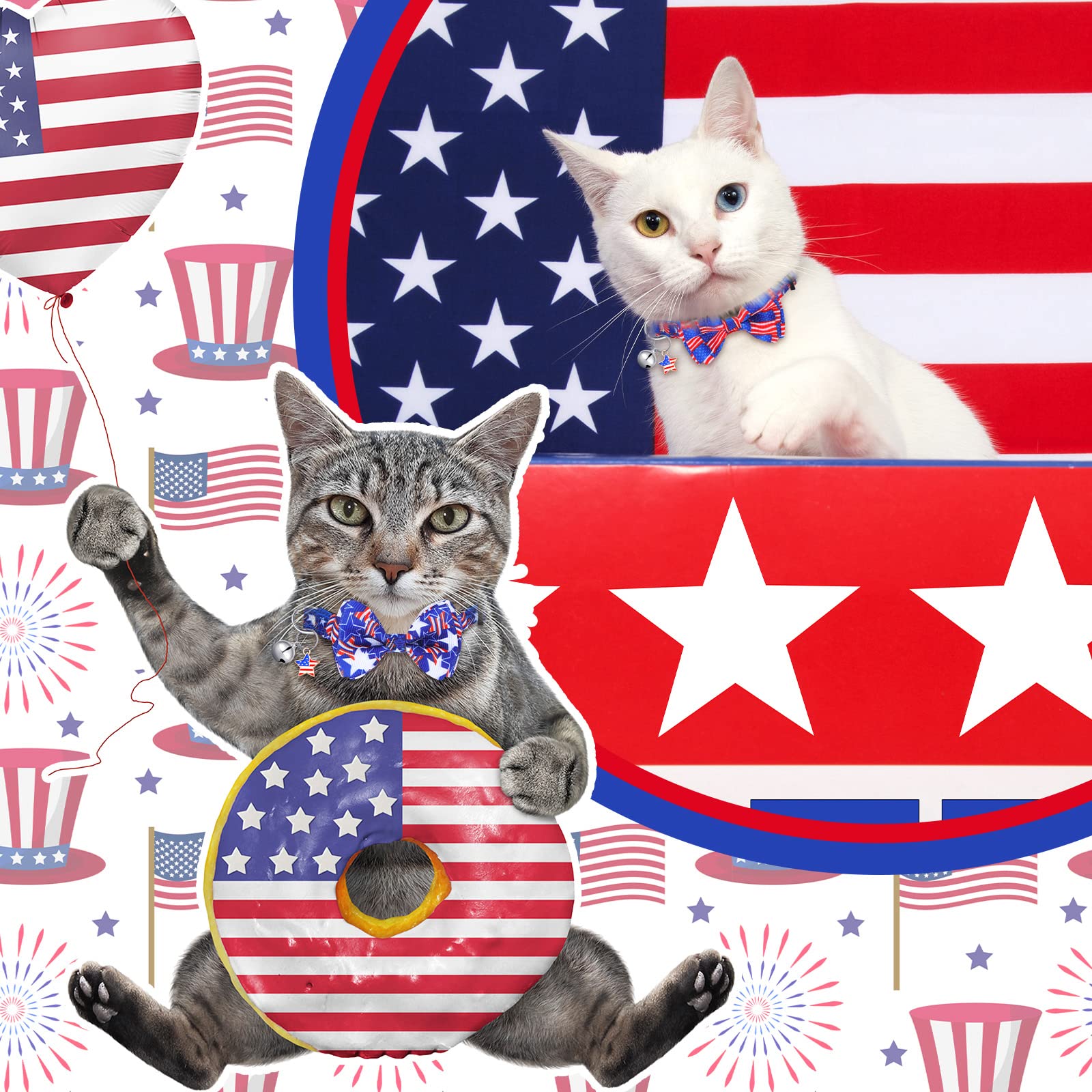 Kacctyen 18 Pcs Holiday Cat Collars 4Th Of July Patriotic Cat Collars Independence Day Memory Day Decoration Breakaway Adjustabl