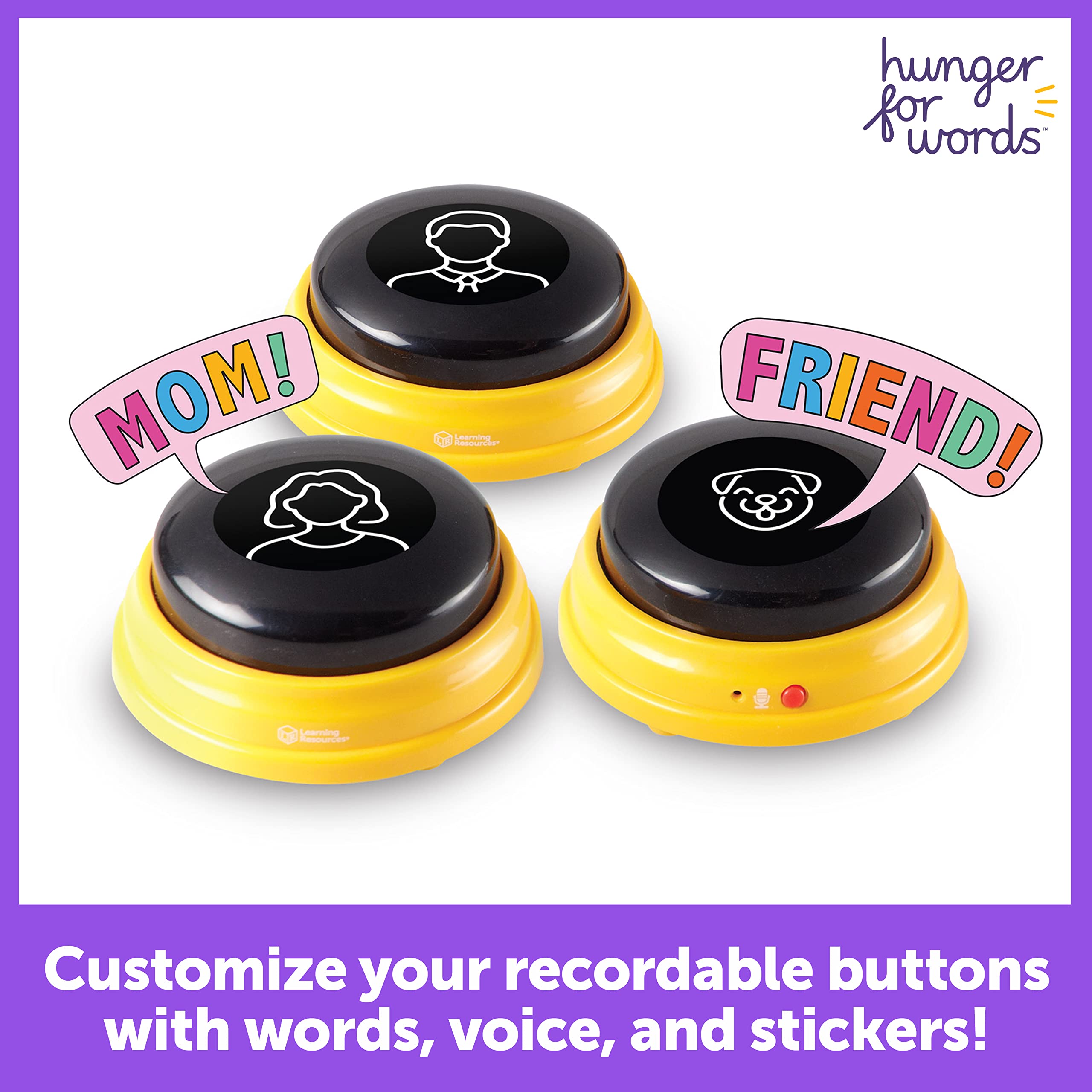 Hunger For Words Talking Pet Next Words Names - 3 Piece Set Of Recordable Speech Buttons For Dog Training, Dog Buttons For Commu