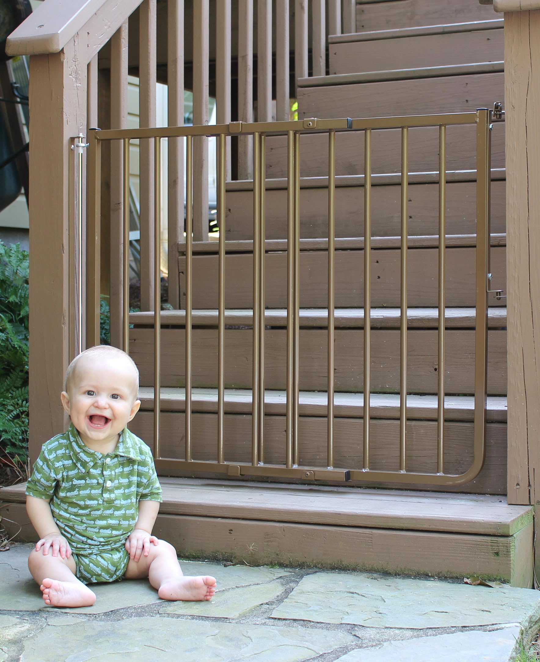 Cardinal Gates Ss30Od Outdoor Baby Gate For Stairs - Adjustable Outdoor Dog Gate - Aluminum Safety Gate For Kids & Pets - Can Be Installed At Angles - 27 To 42.5 Inches Wide - Brown