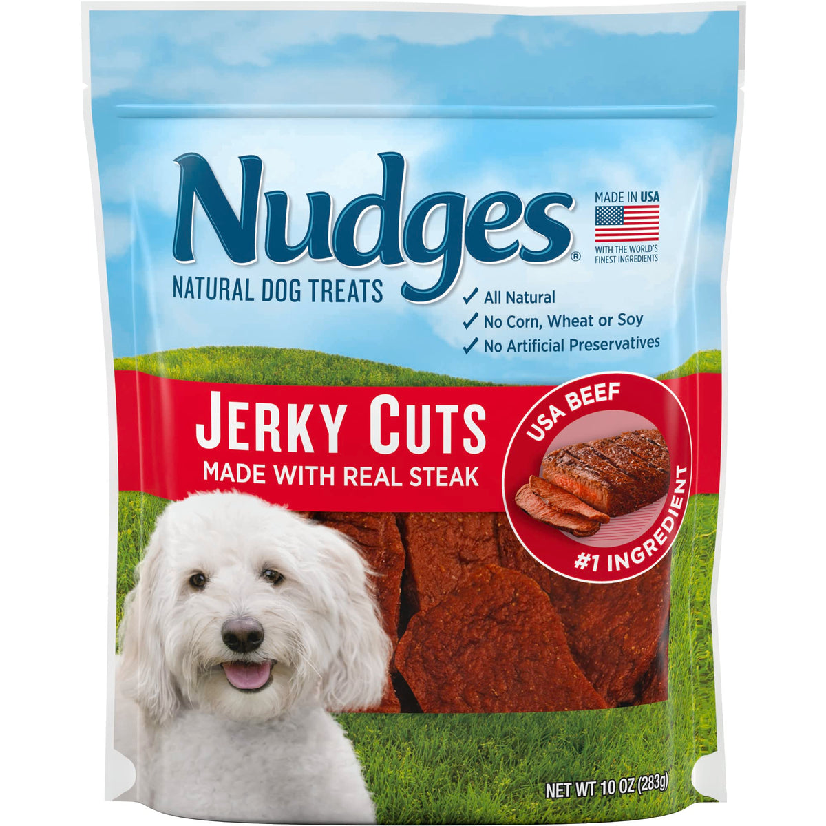 Blue Buffalo Nudges Jerky Cuts Natural Dog Treats, Steak, 10oz Bag