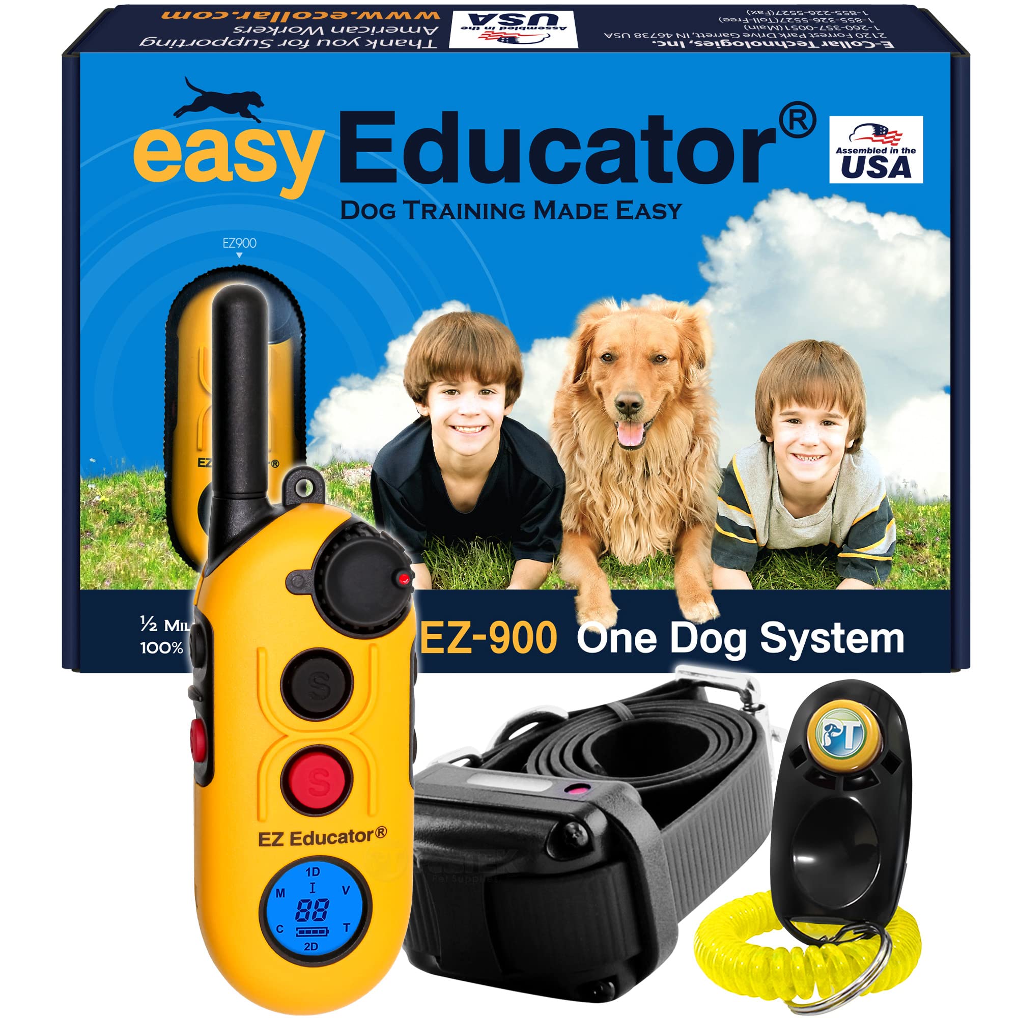 E-Collar Educator Ez-900-1/2 Mile Remote Waterproof Dog Trainer - Static, Vibration And Sound Stimulation Collar With Petstek Do