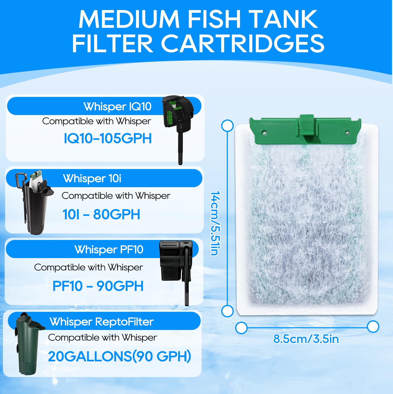 Cunina 12Pcs Medium Filter Cartridges Compatible With Tetra Whisper Bio-Bag Filter Cartridges Medium For Aquariums 10I Iq10 Pf10