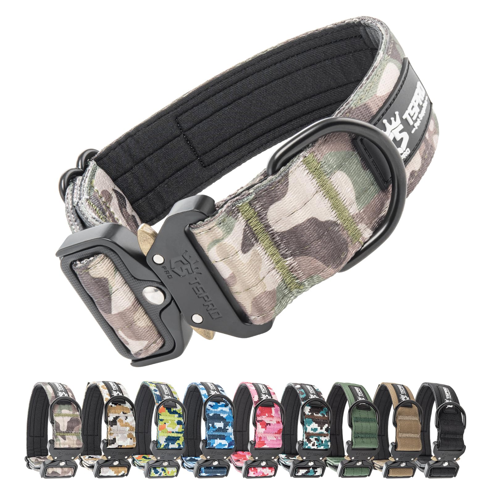 Tspro Premium Dog Collars Tactical Dog Collar With Patch And Heavy Duty Quick-Release Metal Buckle Durable Thick And Adjustable 
