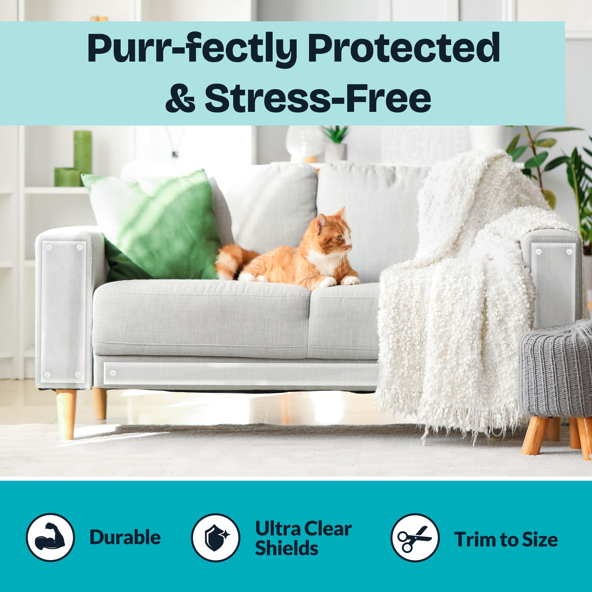 Reli. Cat Scratch Furniture Protector (8 Pack W/Pins) Xl | Cat Couch Protector From Claws | Clear Plastic Anti Scratch Furniture