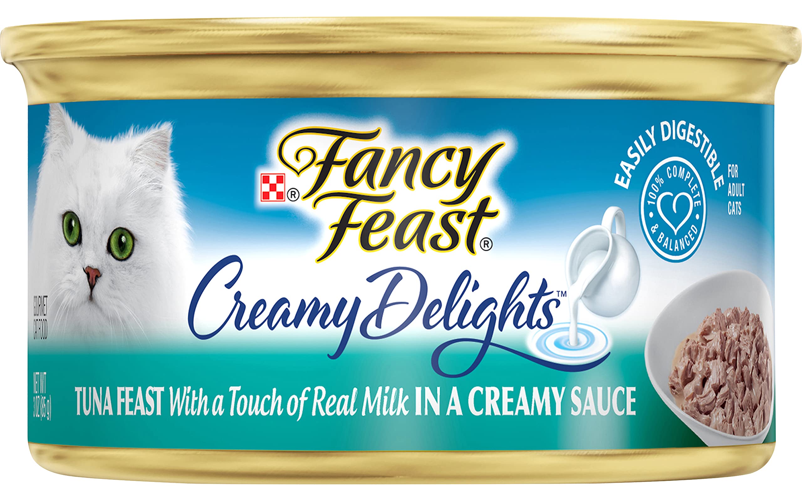 Fancy Feast Purina Creamy Delight Tuna Feast with a Touch of Real Milk in a Creamy Sauce 3 Ounce Cans (Pack of 12)