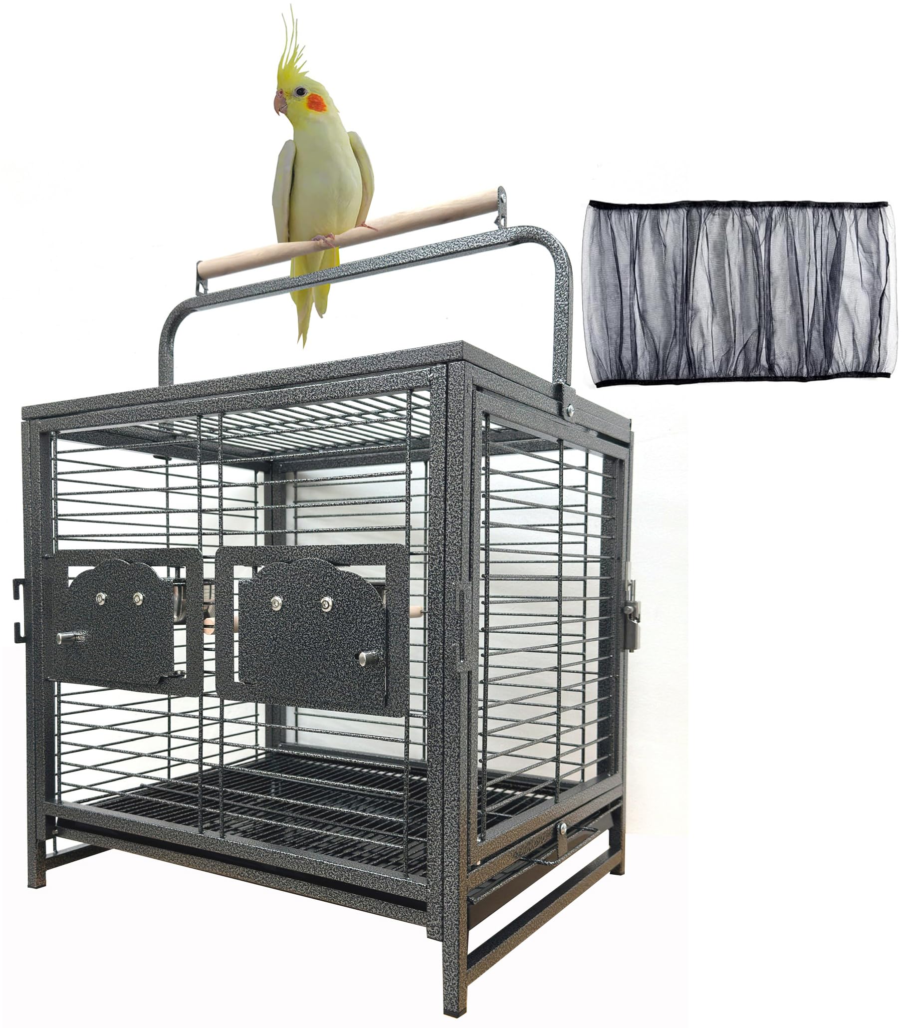 Portable Durable Heavy Duty Travel Veterinary Bird Parrot Carrier Cage Feeding Bowl Play Wooden Stand Perch with Handle Prevent 