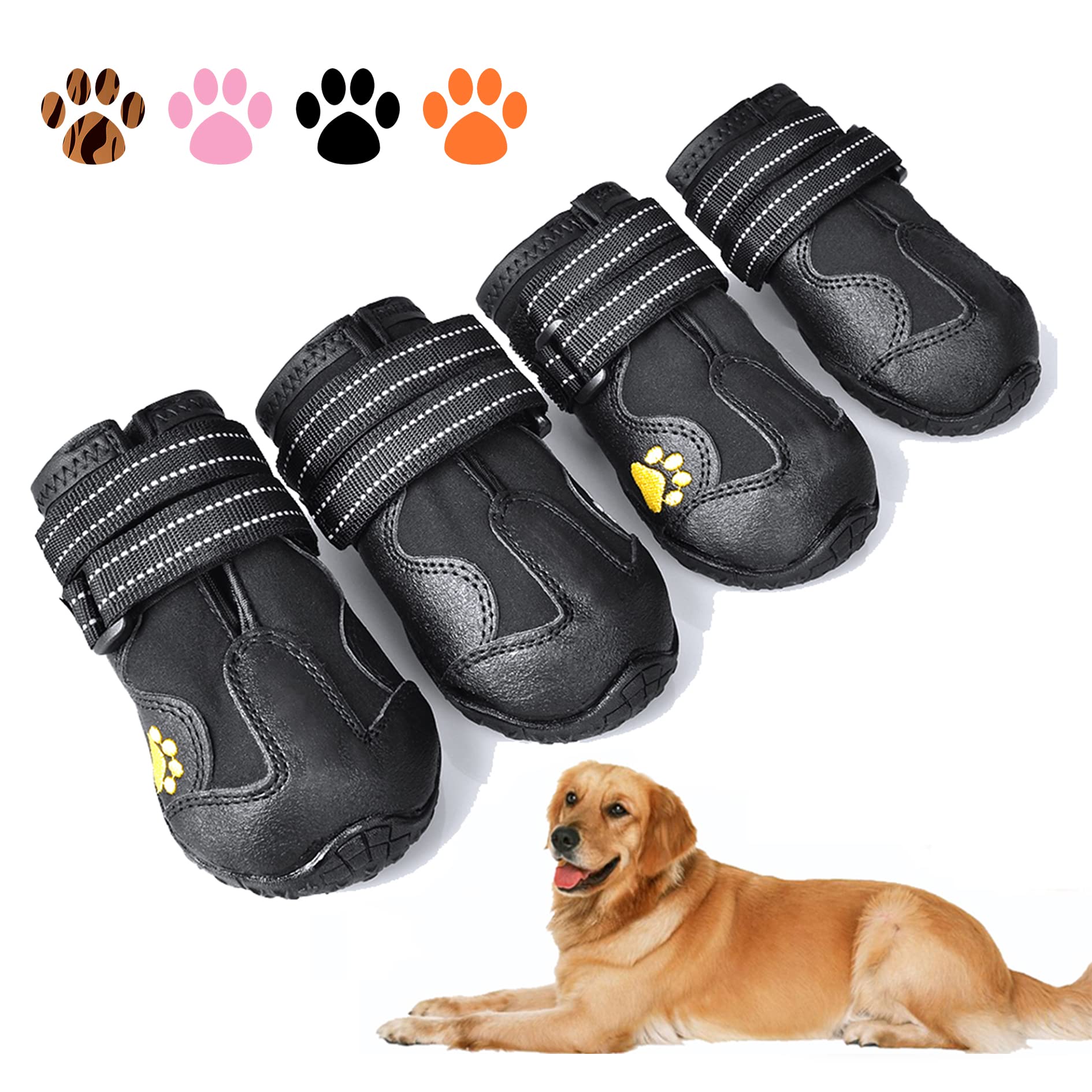 Xsy&G Dog Boots,Waterproof Dog Shoes,Dog Booties With Reflective Rugged Anti-Slip Sole And Skid-Proof,Outdoor Dog Shoes For Medium Dogs 4Pcs-Size2