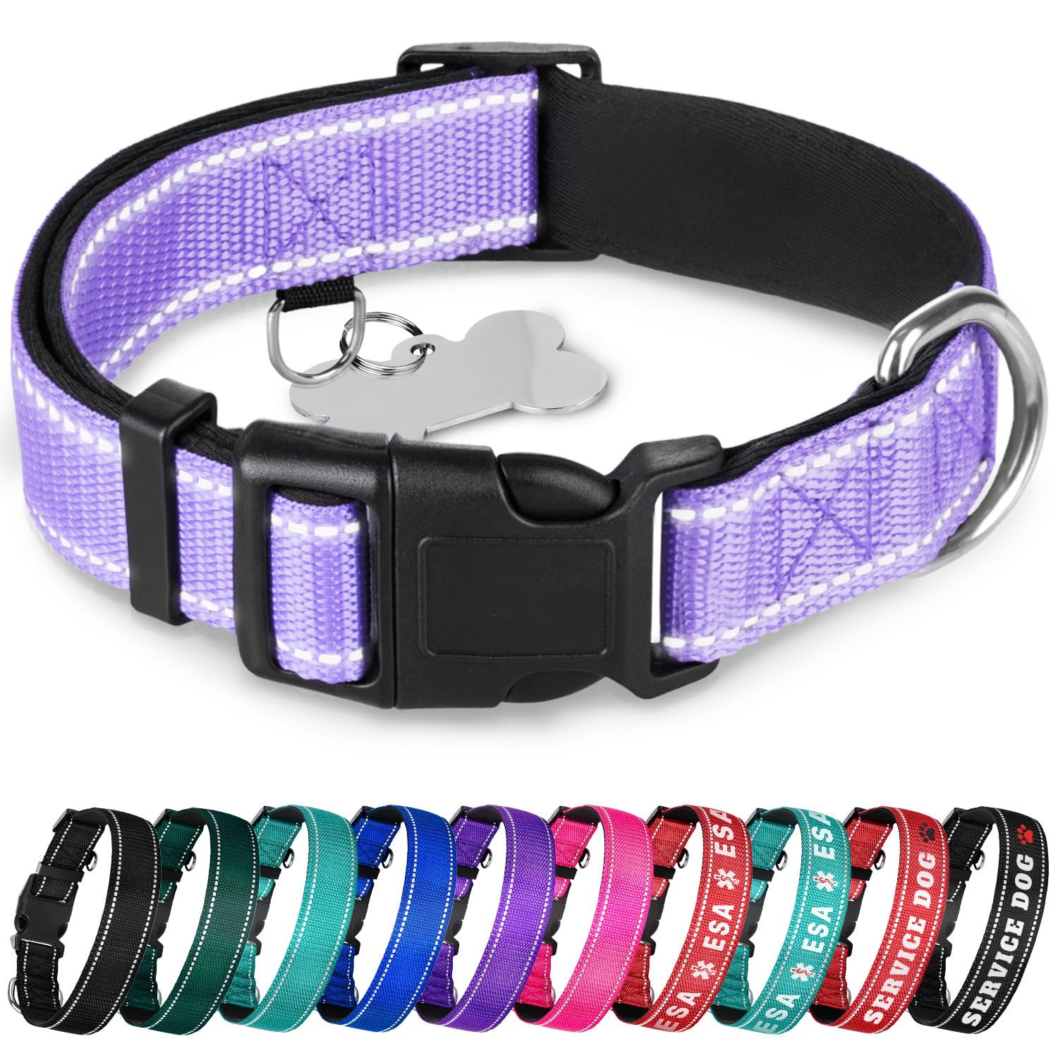 Teceum Reflective Pet Collar - Lavender - Xs - Extra Soft Padding - Basic Nylon Dog Collar - Quick Release Buckle - Fits Small, 