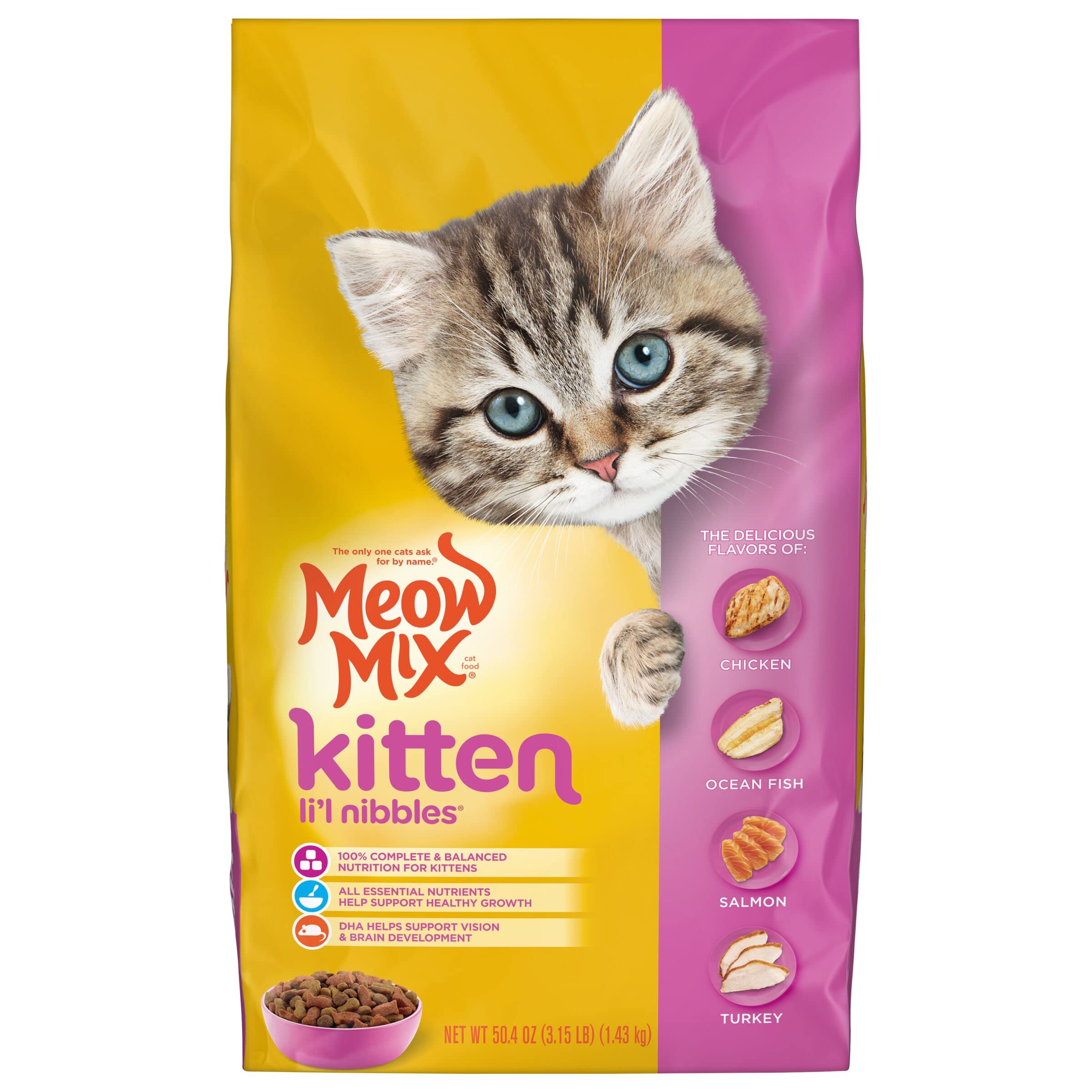 Meow Mix Kitten LiL Nibbles Dry Cat Food, 3.15 Pound Bag (Pack of 4)