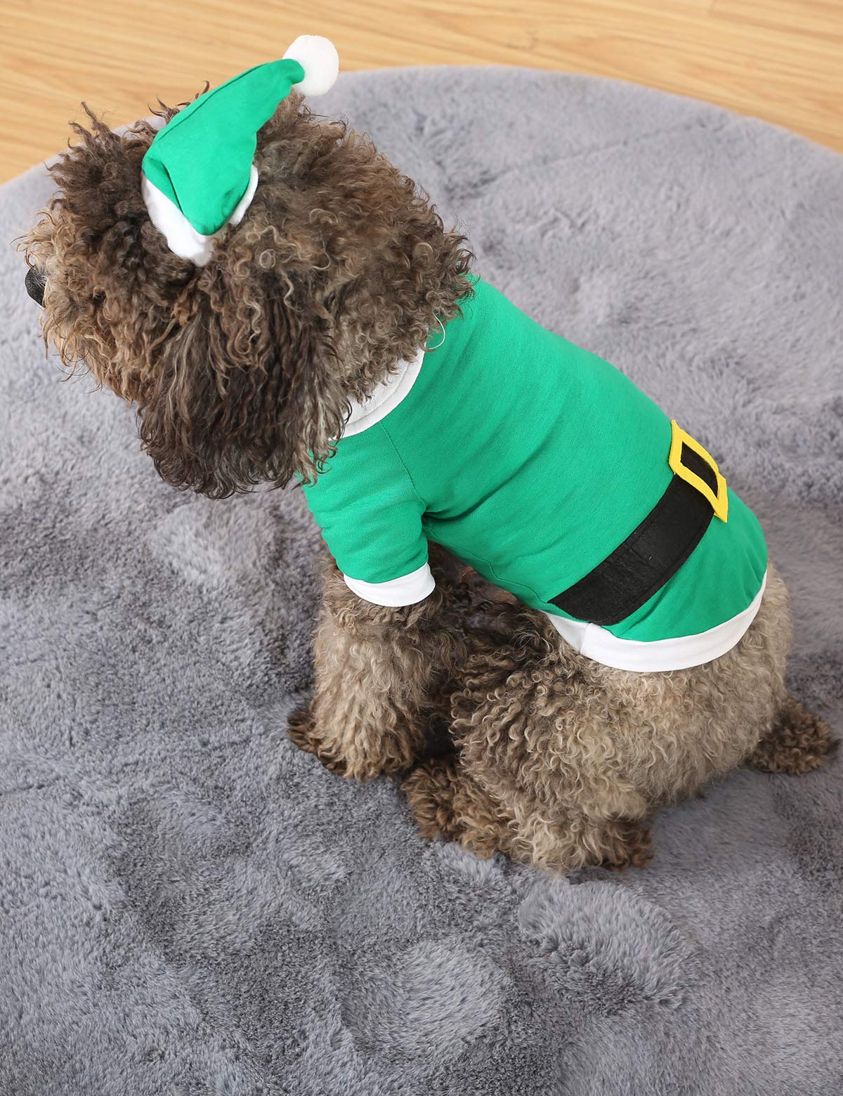 Impoosy Christmas Dog Shirt With Funny Hat Pet Cute Elf Santa Claus Costume Clothes Cat Small Dog Soft Cotton Xmas T-Shirt Outfit Set (Xs)