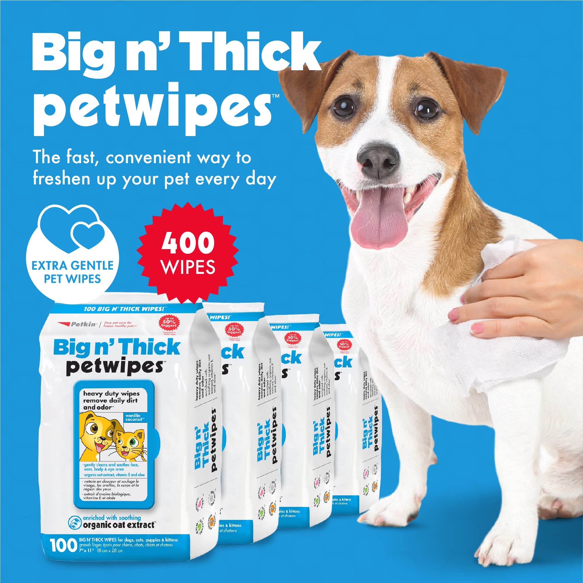 Petkin Pet Wipes For Dogs And Cats, 400 Wipes - Large Pet Wipes For Dogs And Cats - Cleans Ears, Face, Butt, Body And Eye Area -