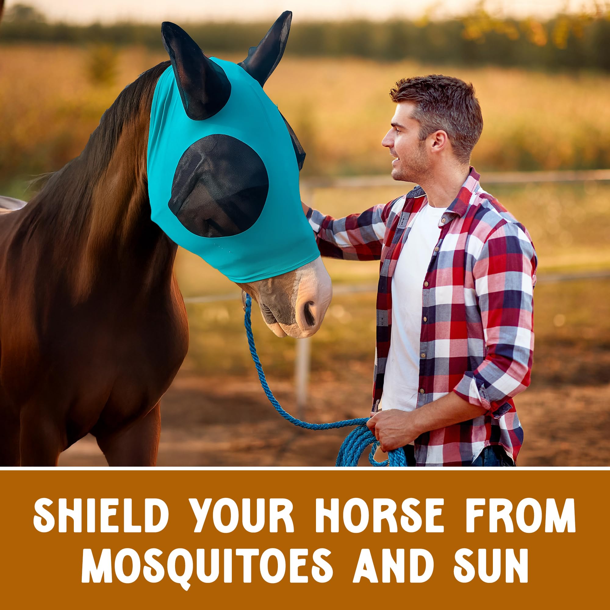 Horse Fly Mask with Ears Comfort Fit Mesh Trail Pasture Sun UV Protection (Horse, Navy Blue)