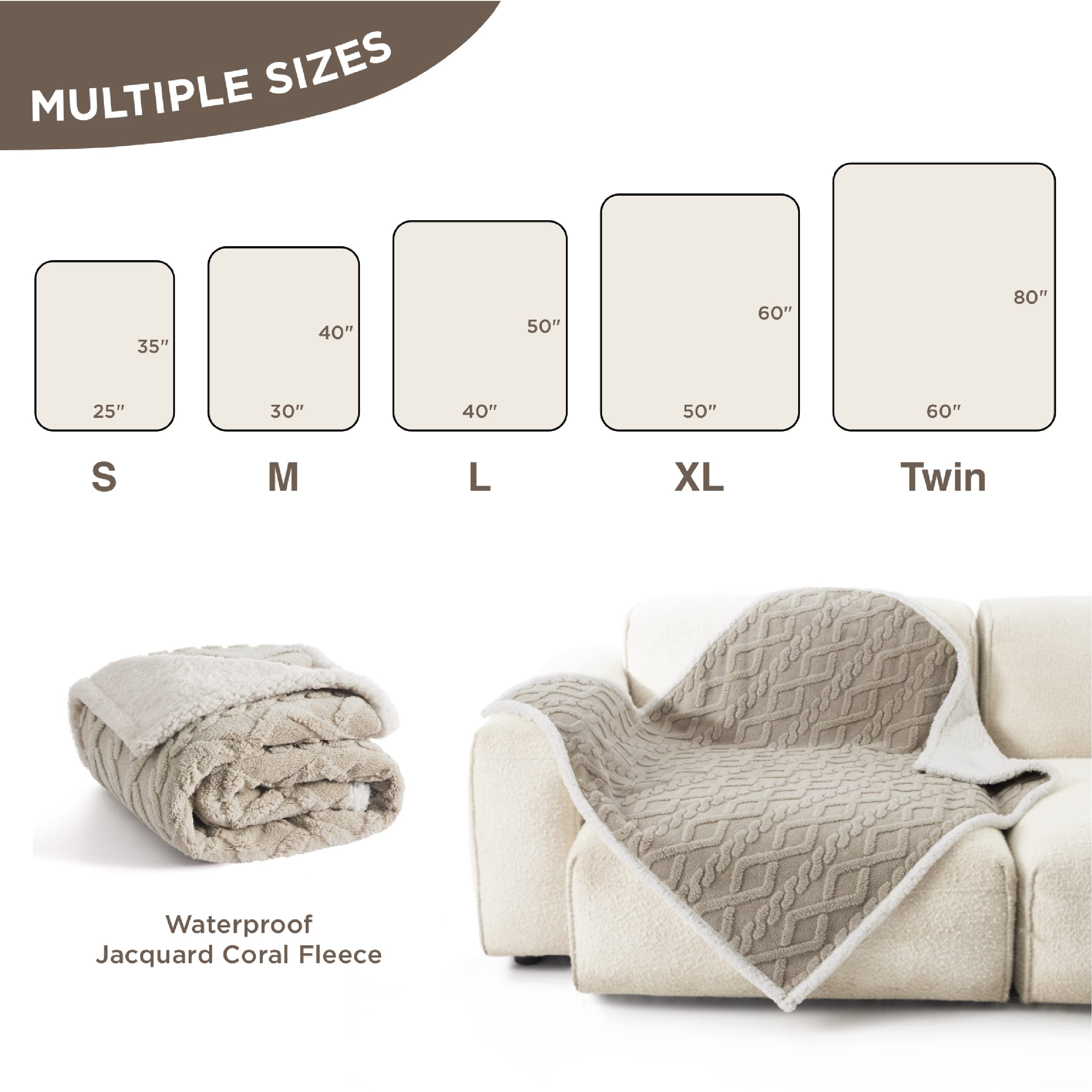 Bedsure Waterproof Dog Blankets For Large Dogs - Pet Blanket For Couch Protector Washable, Jacquard Coral Fleece Cat Throw Blank