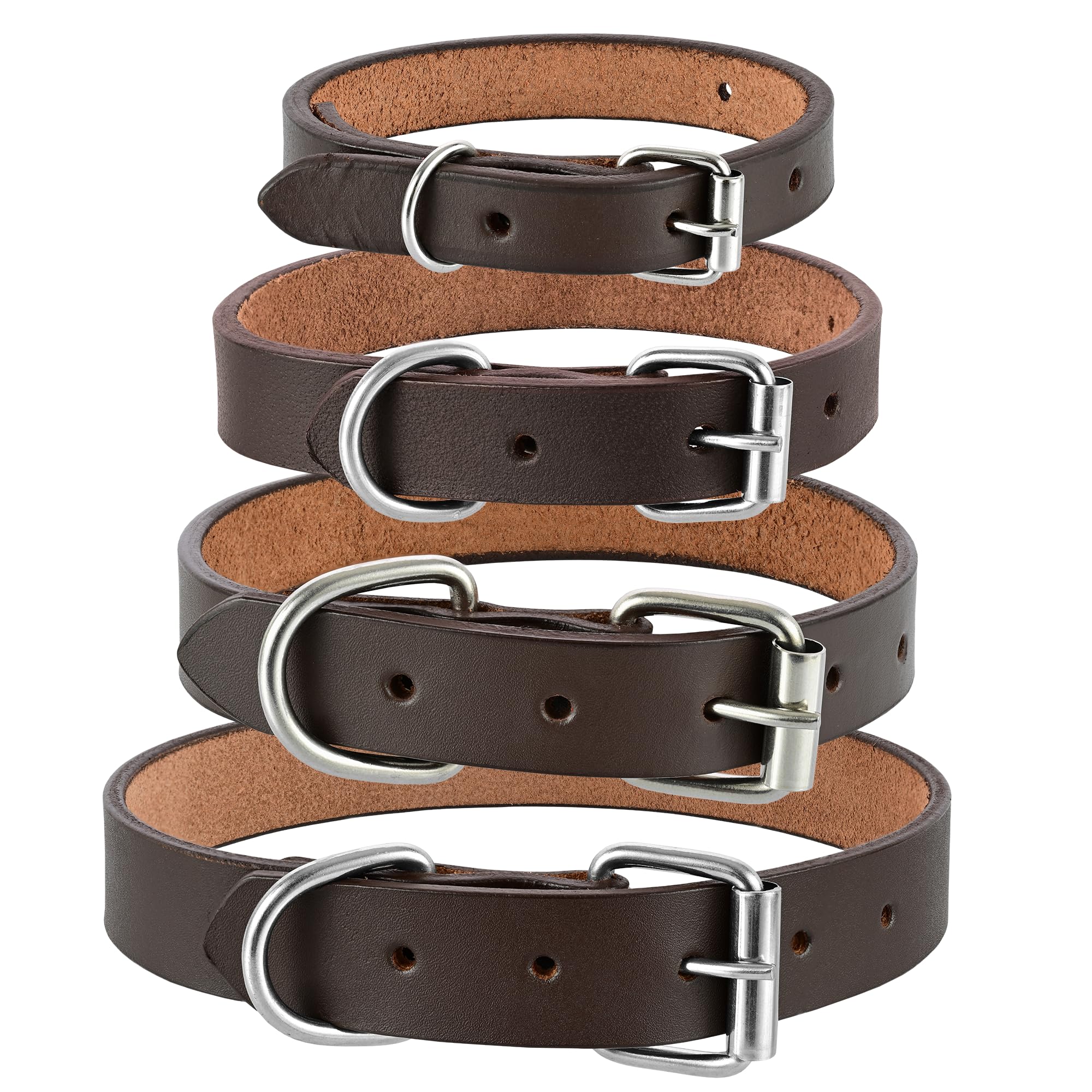 Pbf Genuine Leather Dog Collar - Heavy Duty, Thick And Durable Collar For Small, Medium, Large, And Extra Large Dogs (Brown, Med