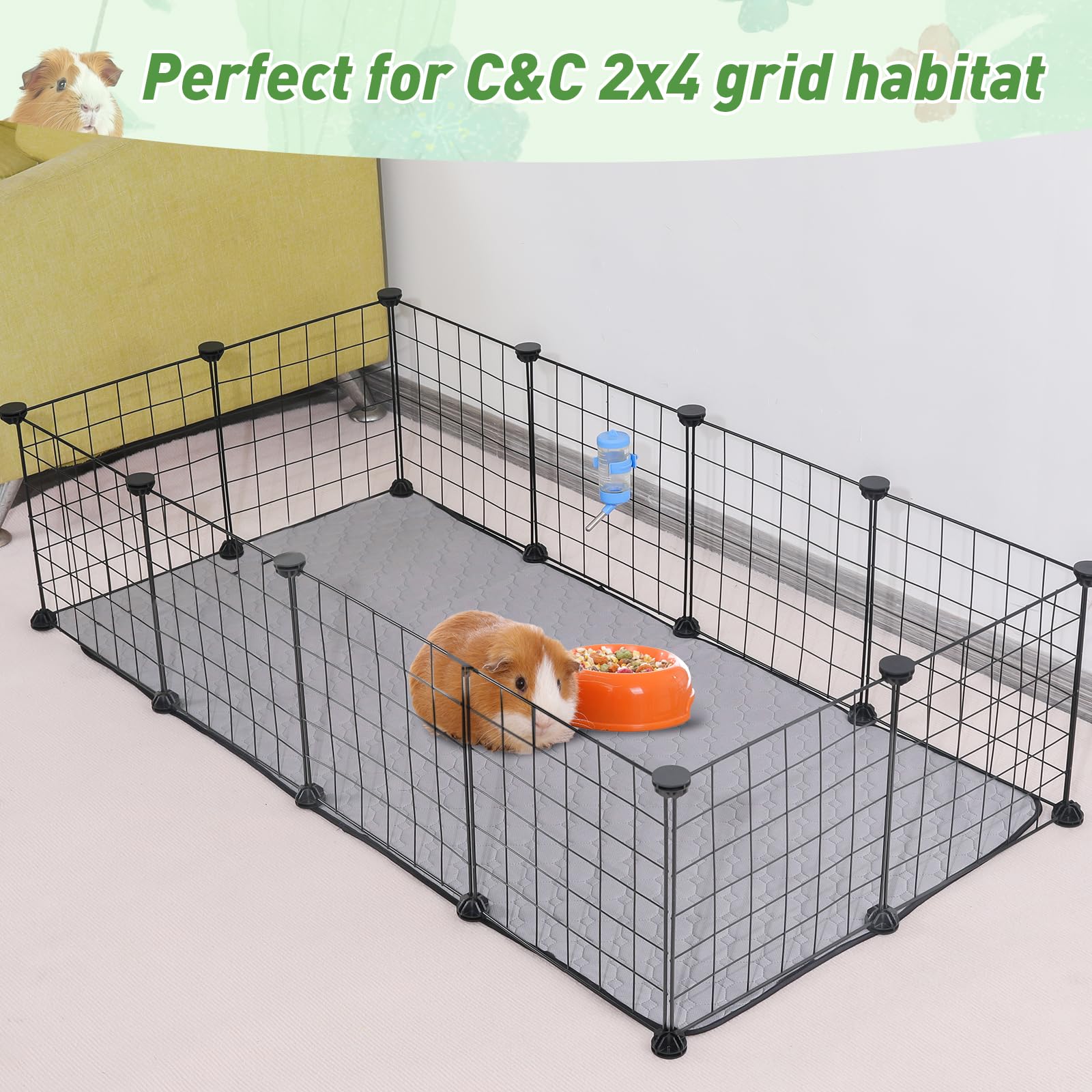 LWYMX 2Pack Guinea Pig Cage Liners 24x48 Washable Fleece Pee Pads, Non-Slip, Super Absorbent Bedding for Small Animals