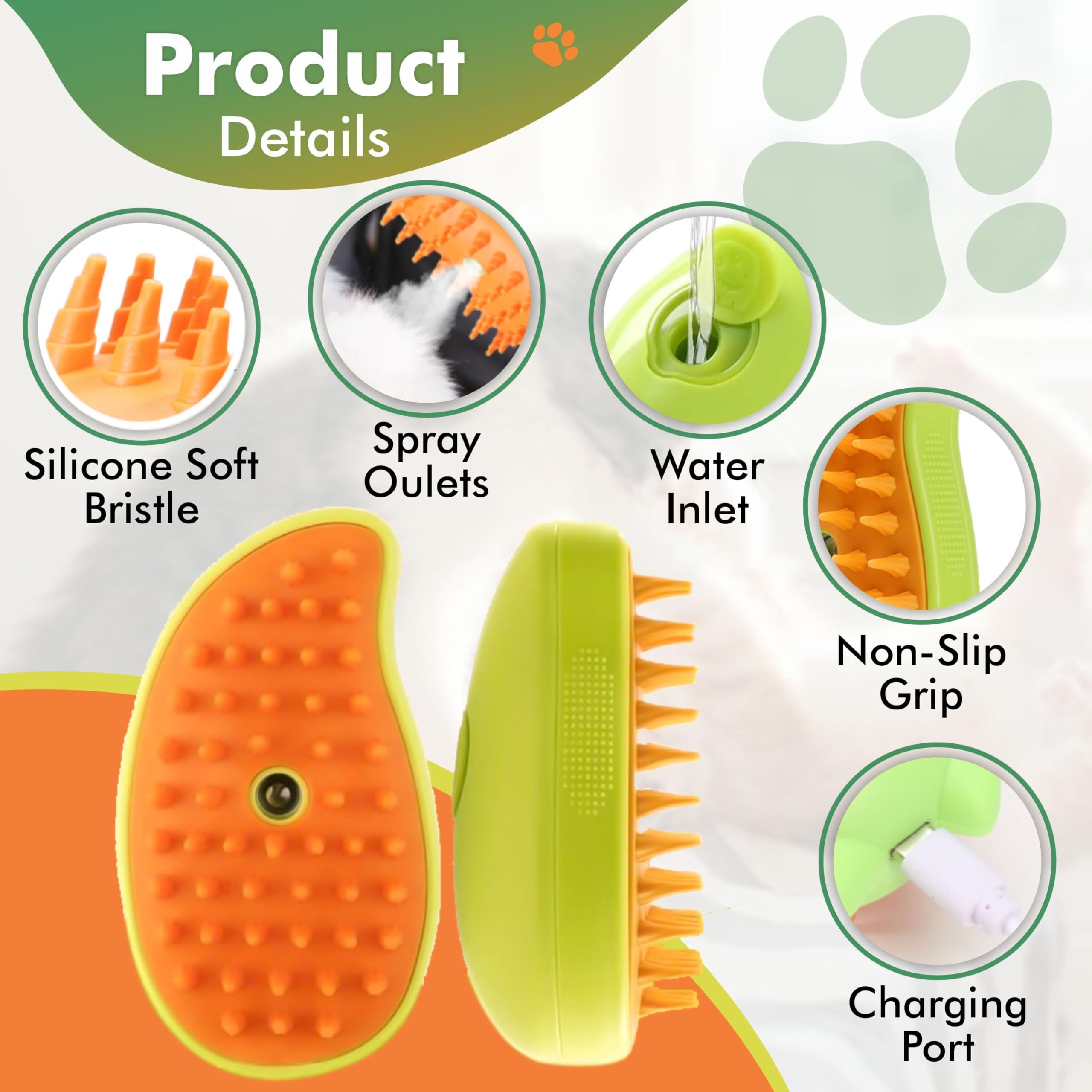 Steam Brush For Cats 3-In-1 Self-Cleaning Grooming Steam Cat Brush For Cat And Dogs - Indoor Cat Spray Mist Grooming Comb For Lo