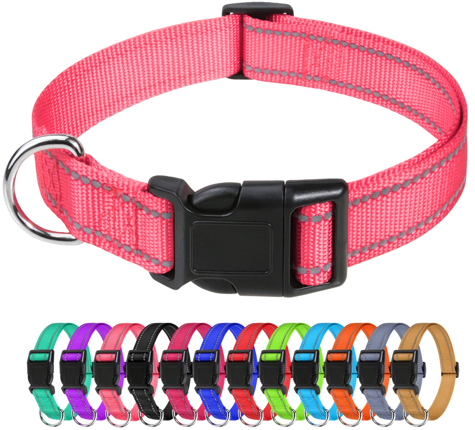 Tagme Reflective Nylon Dog Collars, Adjustable Classic Dog Collar With Quick Release Buckle For Puppy, Baby Pink, 3/8' Width