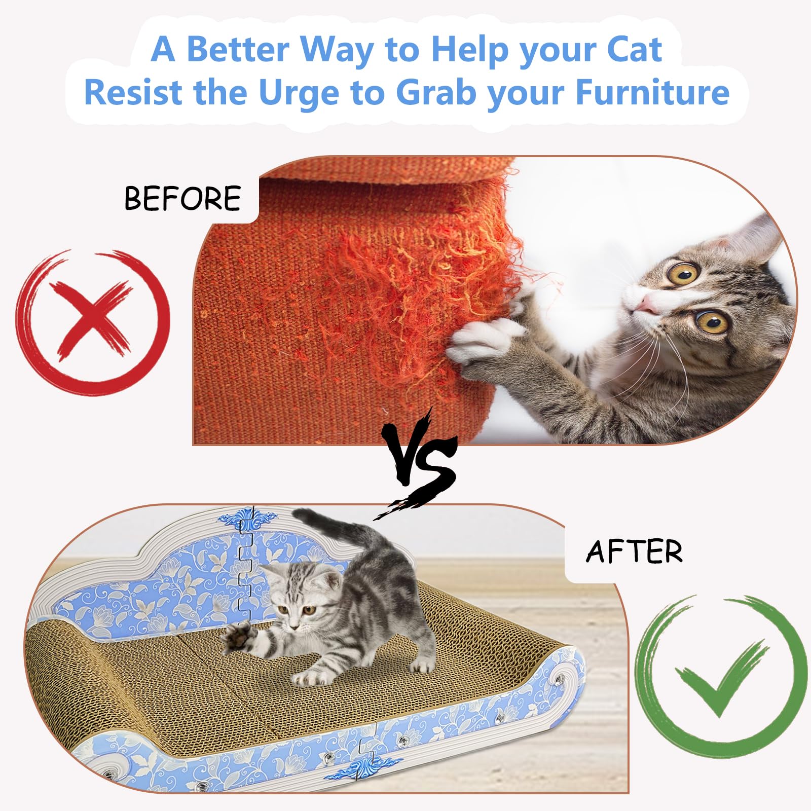 INRLKIT Luxury Cardboard Cat Scratcher Sofa Bed, Couch Shaped Cat Scratching Board, Cat Scratch Lounge with Catnip, Cat Scratche