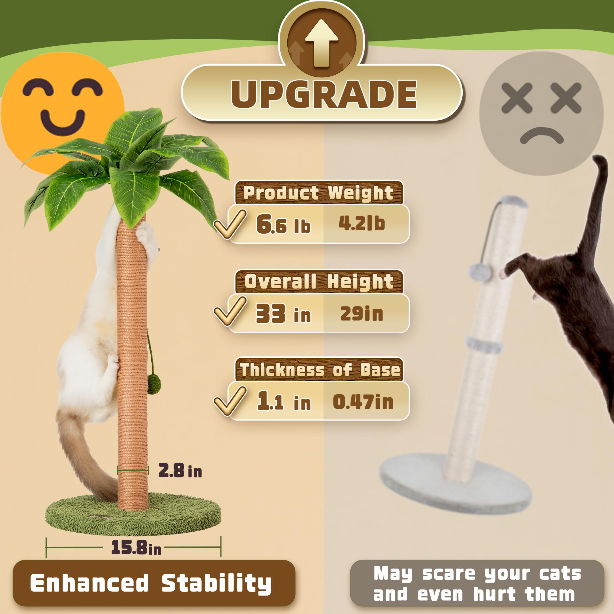 Cat Scratching Post Cat Scratcher 35 Inch Tall Scratching Post With Sisal Rope For Indoor Cats Large Cat Scratching Post Sisal Cat Scratcher Cute For Kitten Scratching Post