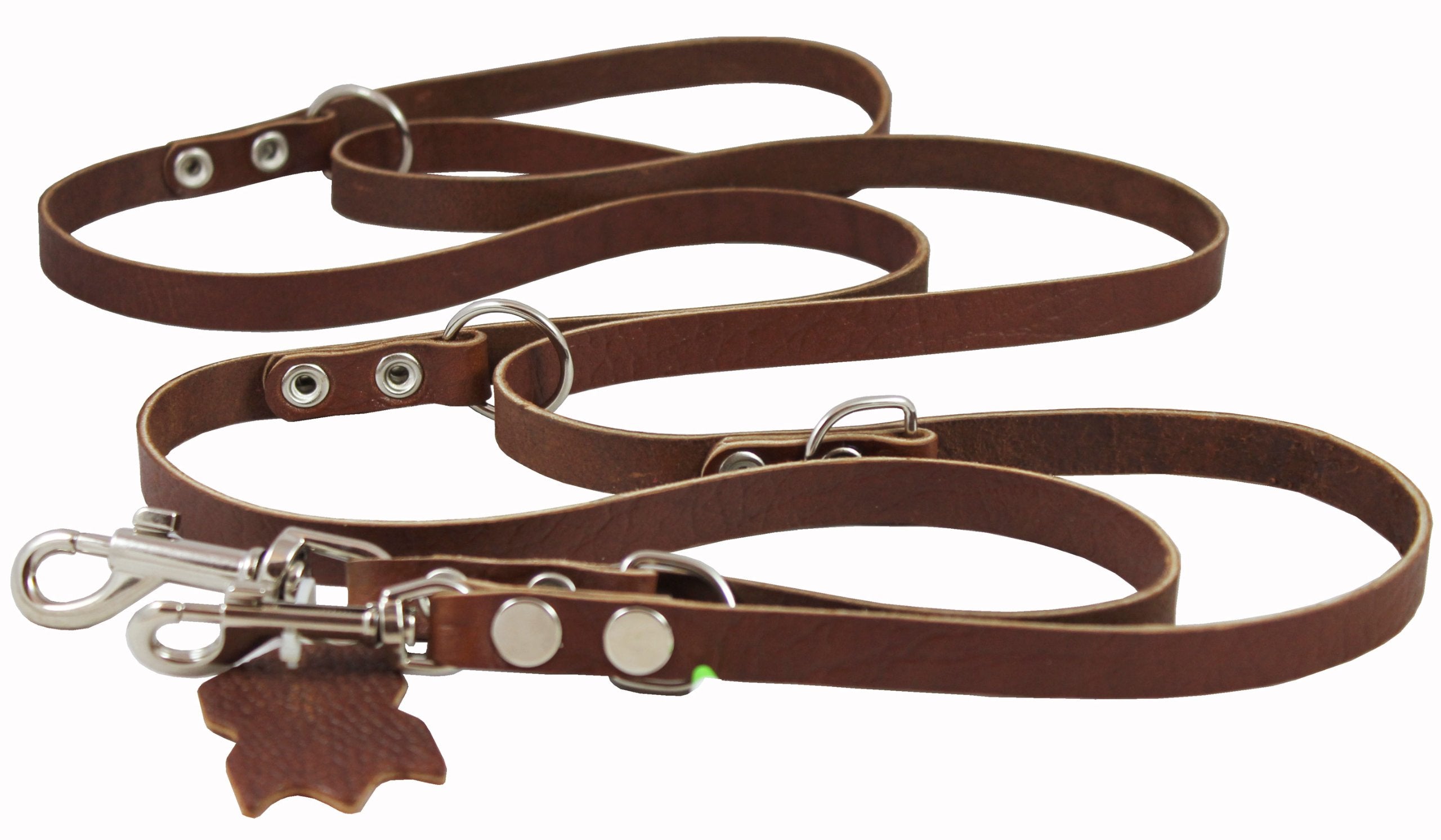 Multifunctional Leather Dog Leash, Adjustable Schutzhund 6 Way European Lead Brown 49-94 Long, 1/2 Wide (12 mm) for Medium Dogs