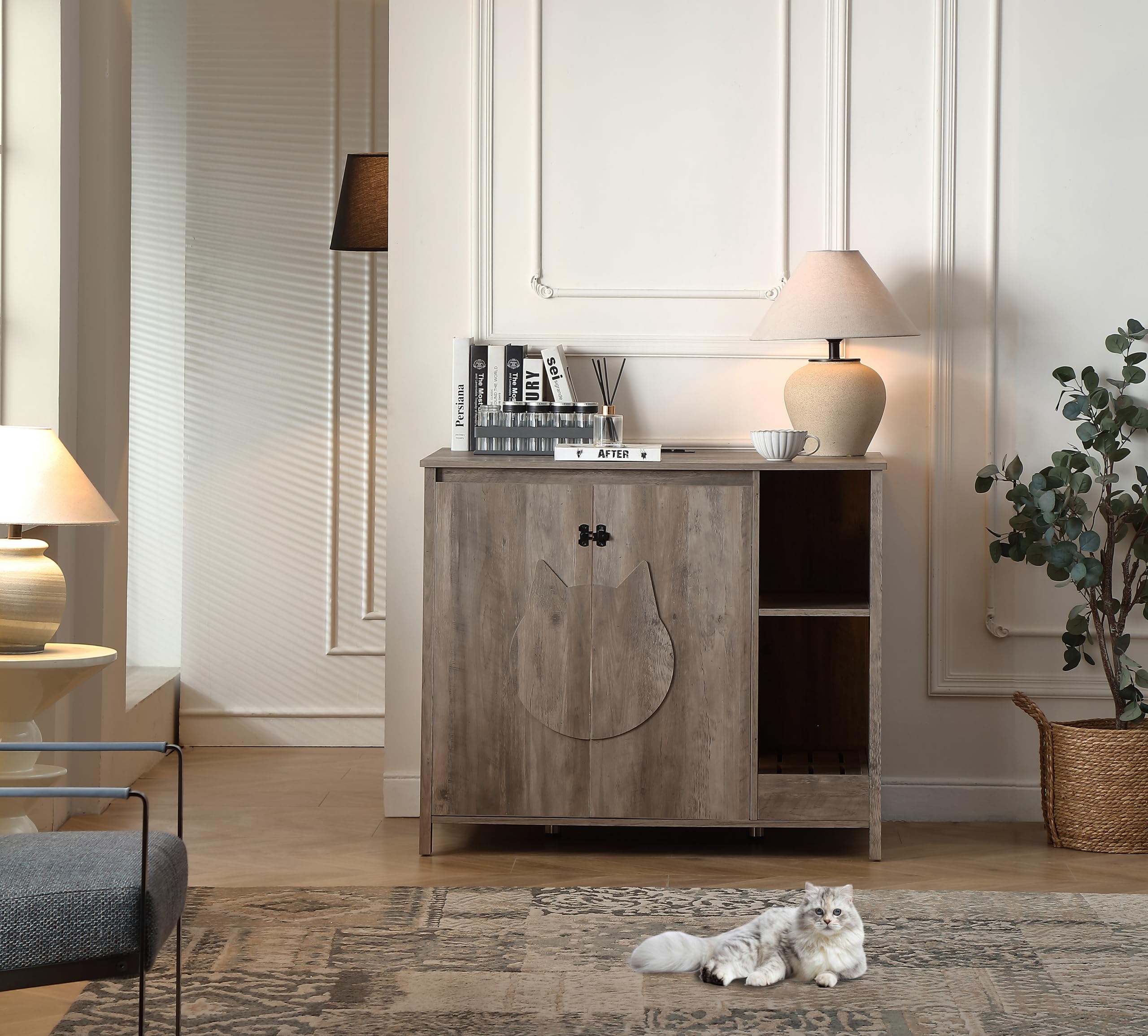 Forest Gravity Cat-Faced Doors Cat Litter Robot Enclosure,Automatic Litter Box Enclosure For Litter Robot 3/4,Power Outlet For L