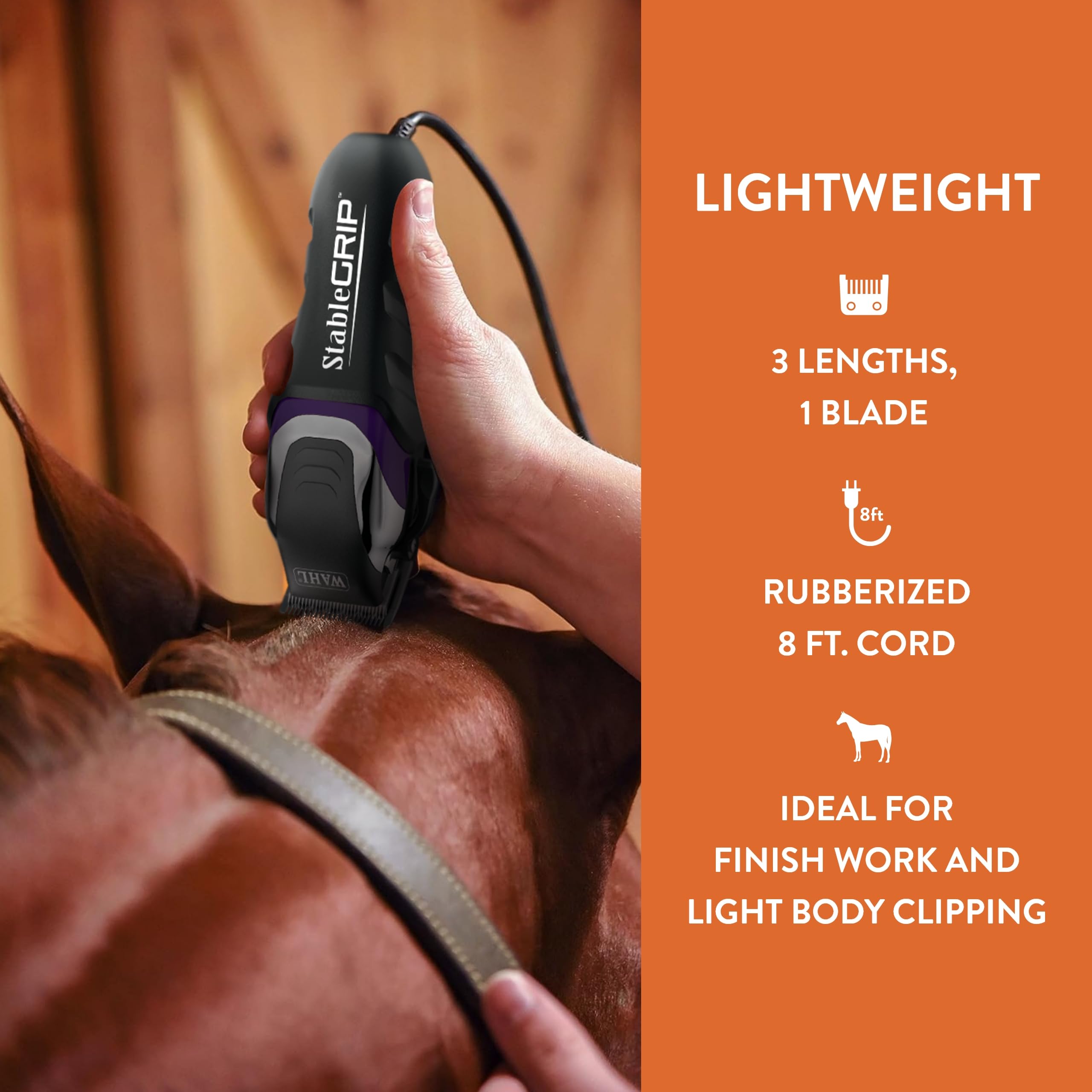 Wahl Pro Animal Stable Grip - Comprehensive Equine Grooming Kit - Light Body Clipping - Trimming Face, Ears & Fetlocks - Stable