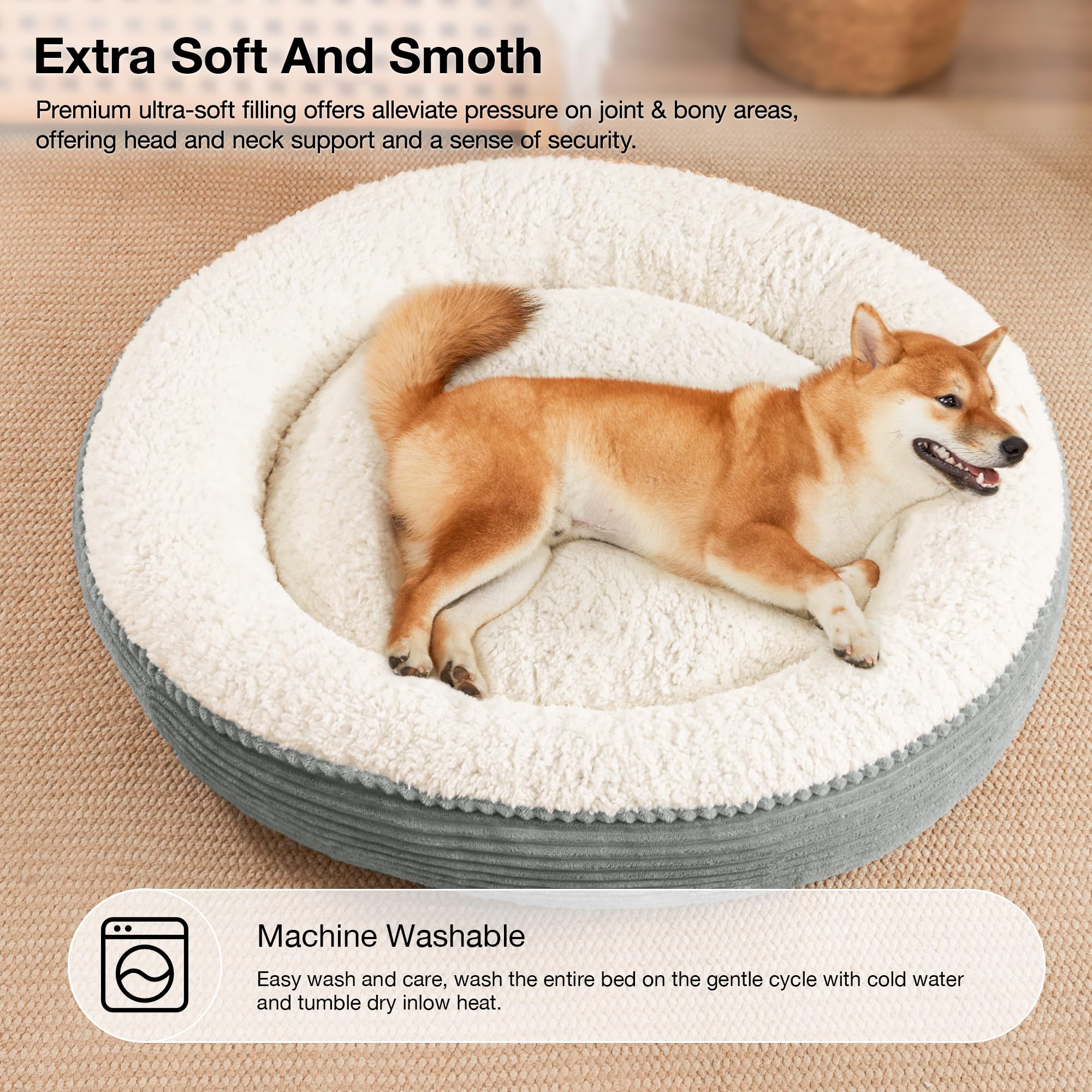 Love'S Cabin Round Donut Cat And Dog Cushion Bed, 36In Pet Bed For Cats Or Small Dogs, Anti-Slip Water-Resistant Bottom, Super S