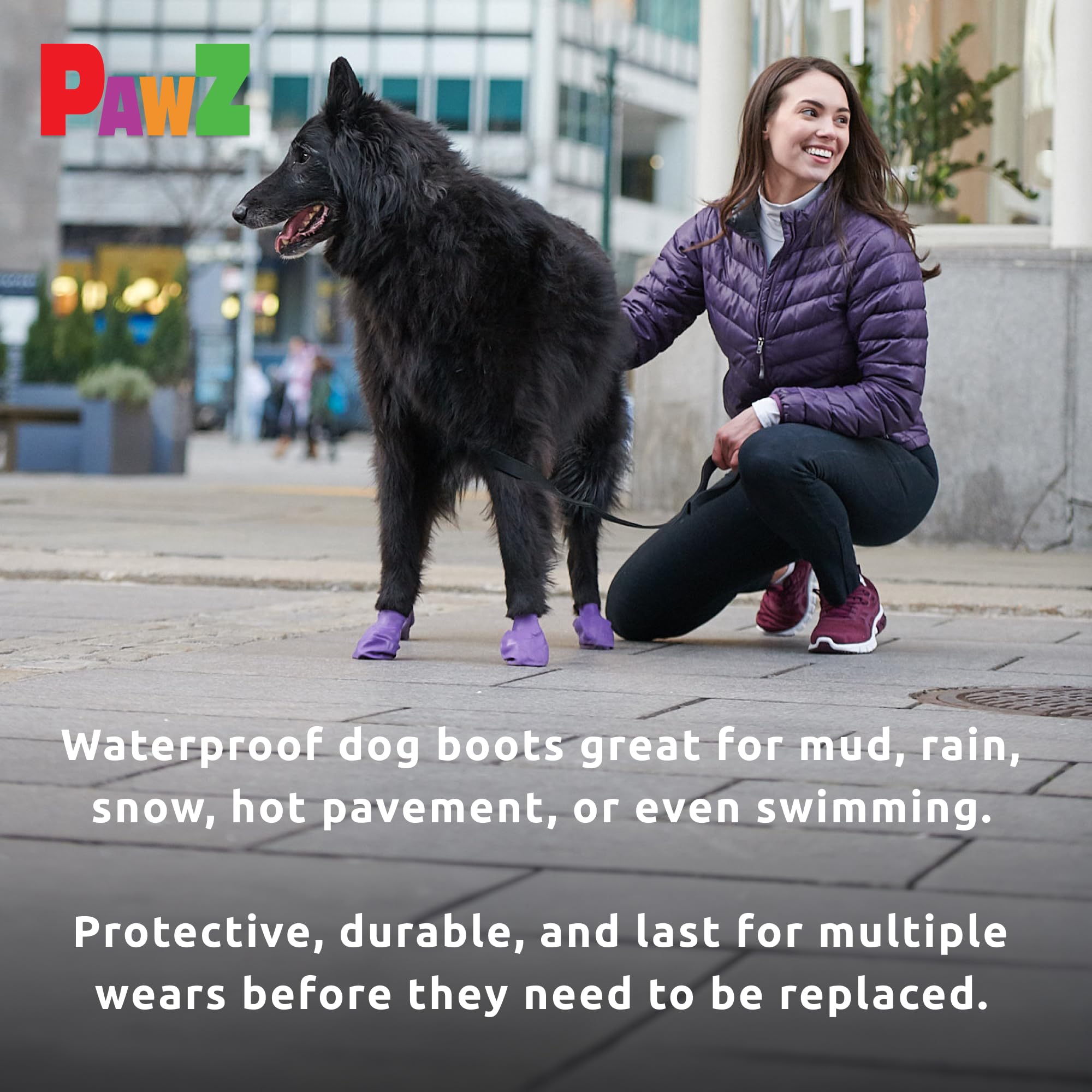 Pawz Rubber Dog Boots For Paws Up To 4'', 12 Pack - All-Weather Dog Booties For Hot Pavement, Snow, Mud, And Rain - Waterproof,