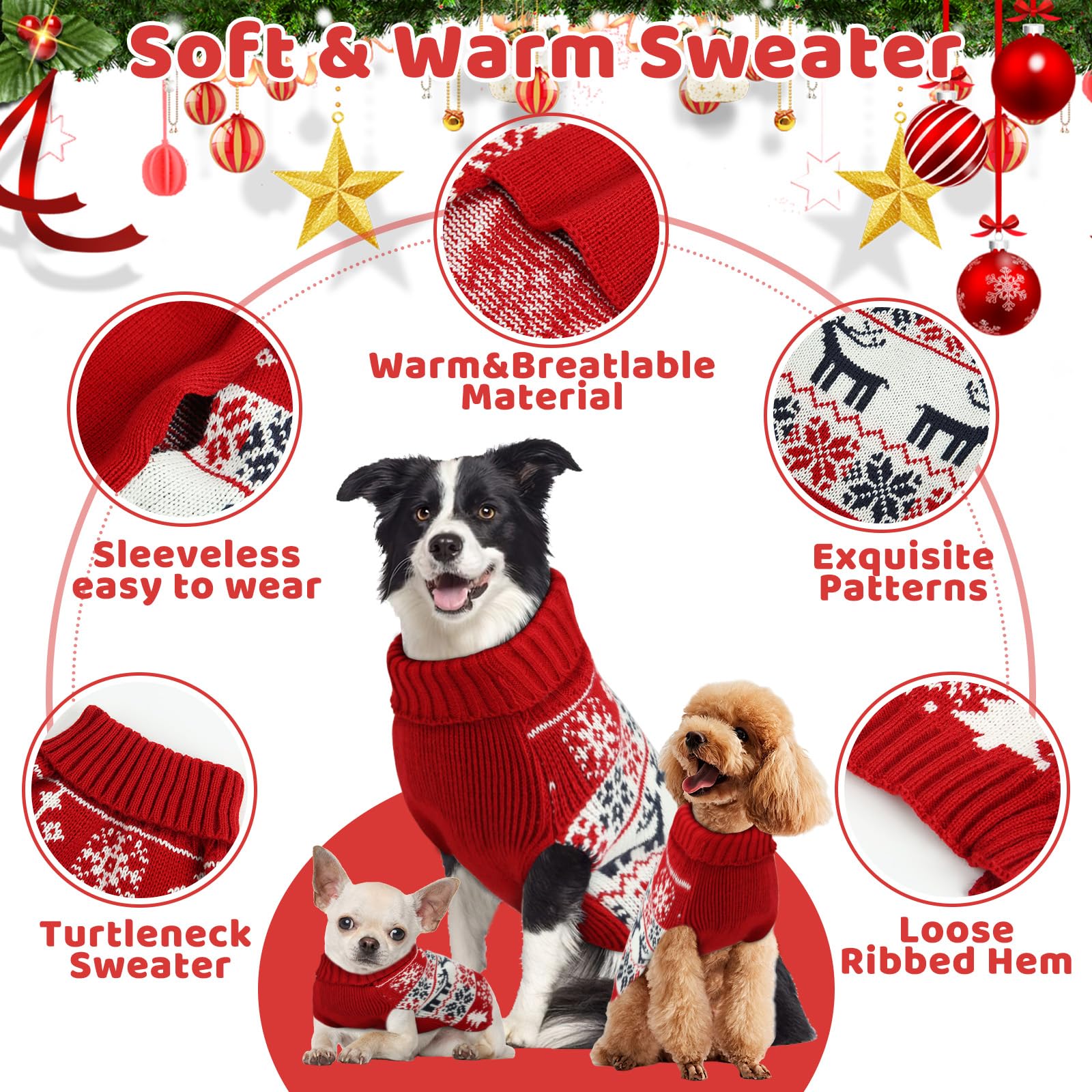 Christmas Dog Sweaters For Small Large Dogs Girl, Soft Warm Pup Dogs Shirt, Turtleneck Dog Sweaters For Medium Large Dogs, Double Knitting Collar For Outdoors Playing, Warm Dog Cat Clothes Xxs