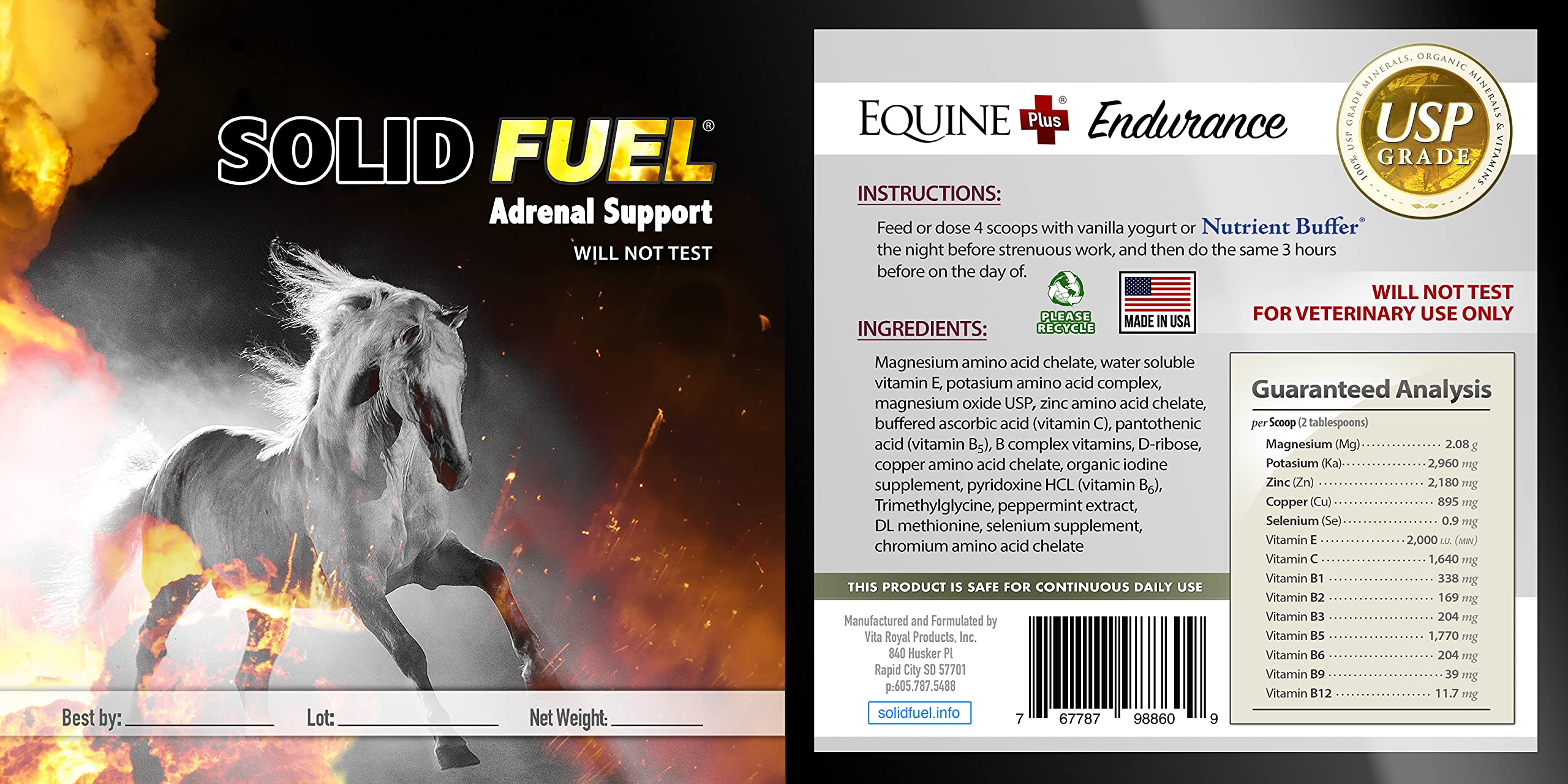 SOLID FUEL - Performance Horse Supplement - Vitamins, Minerals & Amino Acids for Adrenal Support & Endurance