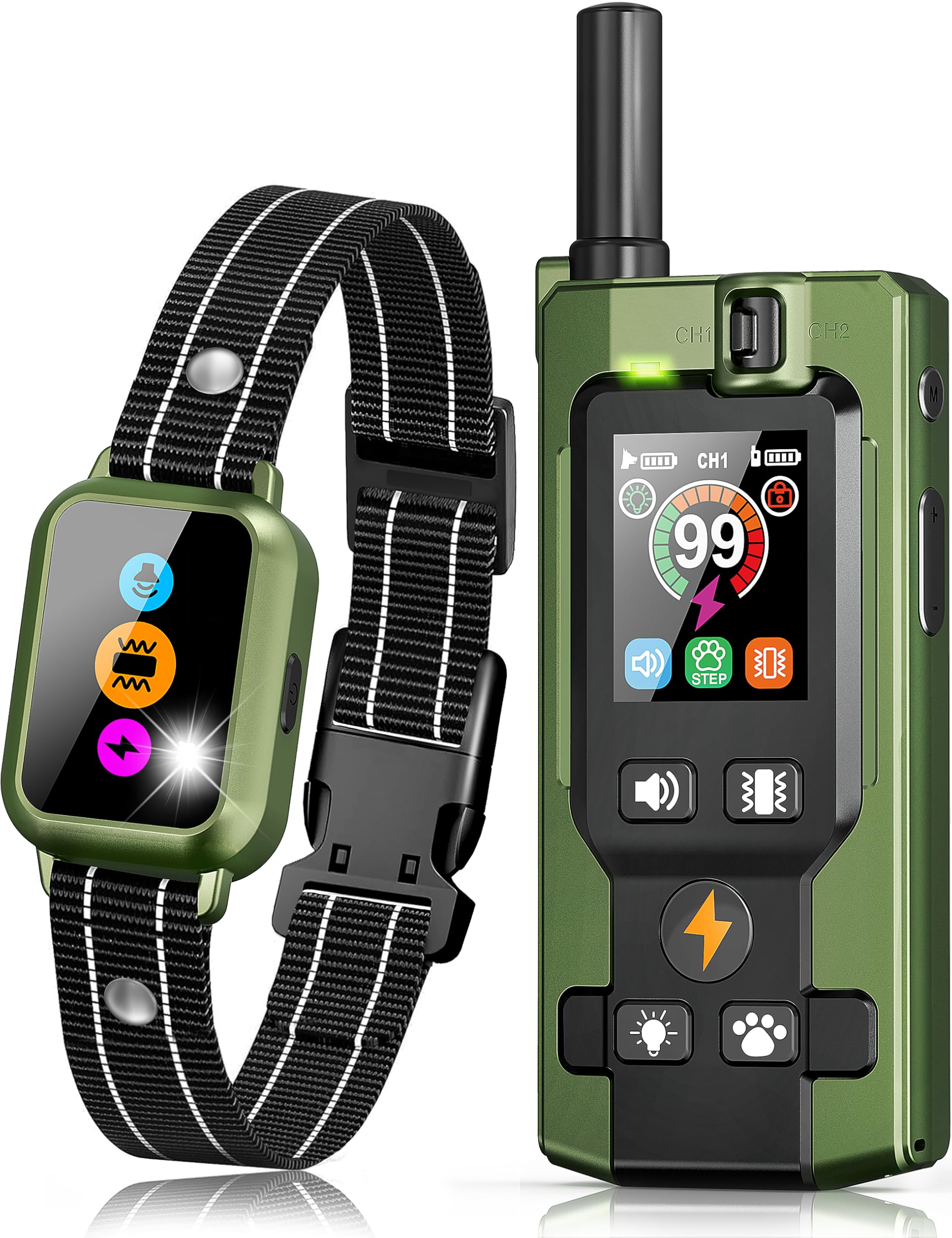 Dog Shock Collar With Remote Control - Upgraded 5 Training Modes With Step Counting & Light Dog Training Collar 3300Ft Ip67 Wate