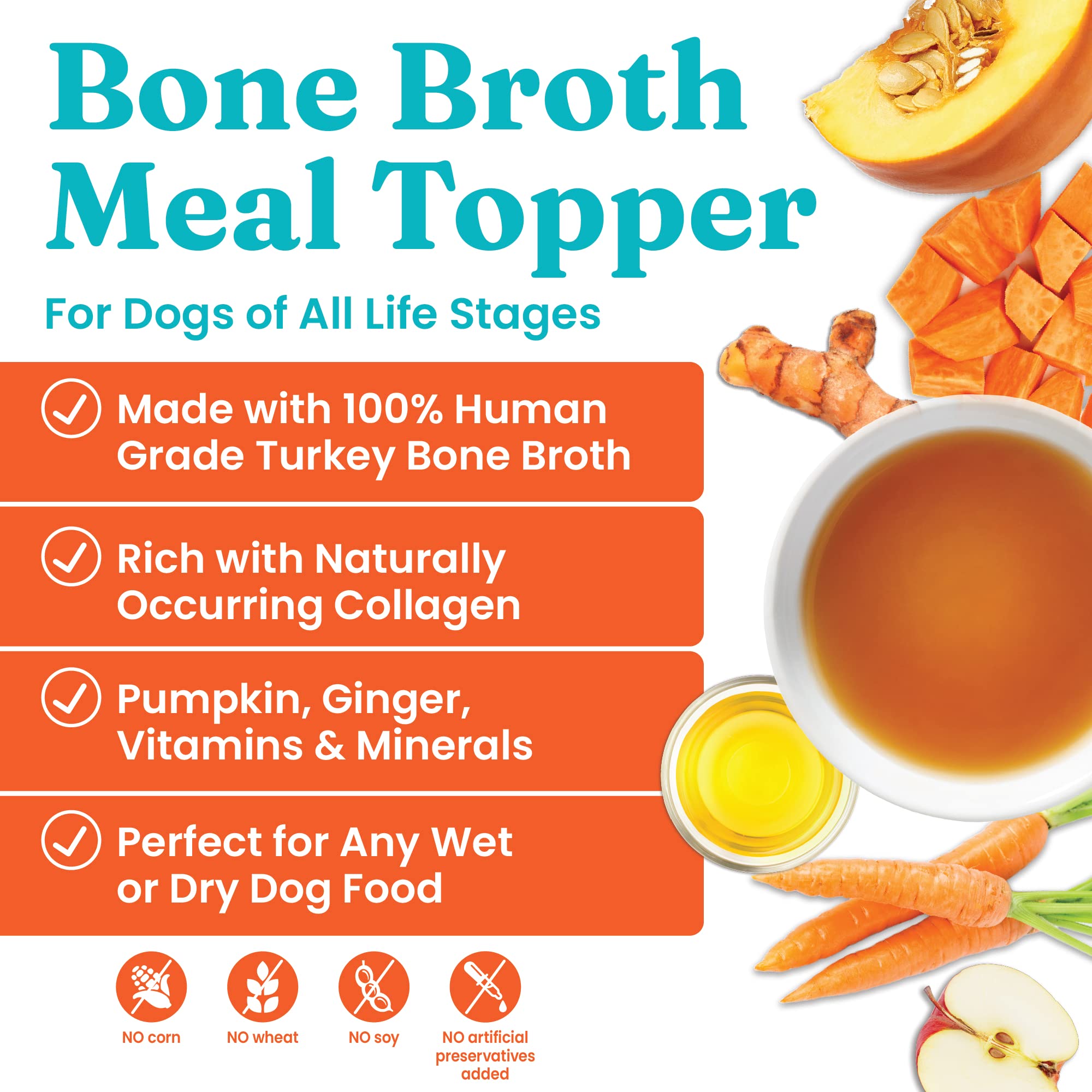 Solid Gold Turkey Bone Broth for Dogs - Grain Free Dog Food Topper Rich in Collagen and Superfoods - Nutrient Dense Dog Gravy To