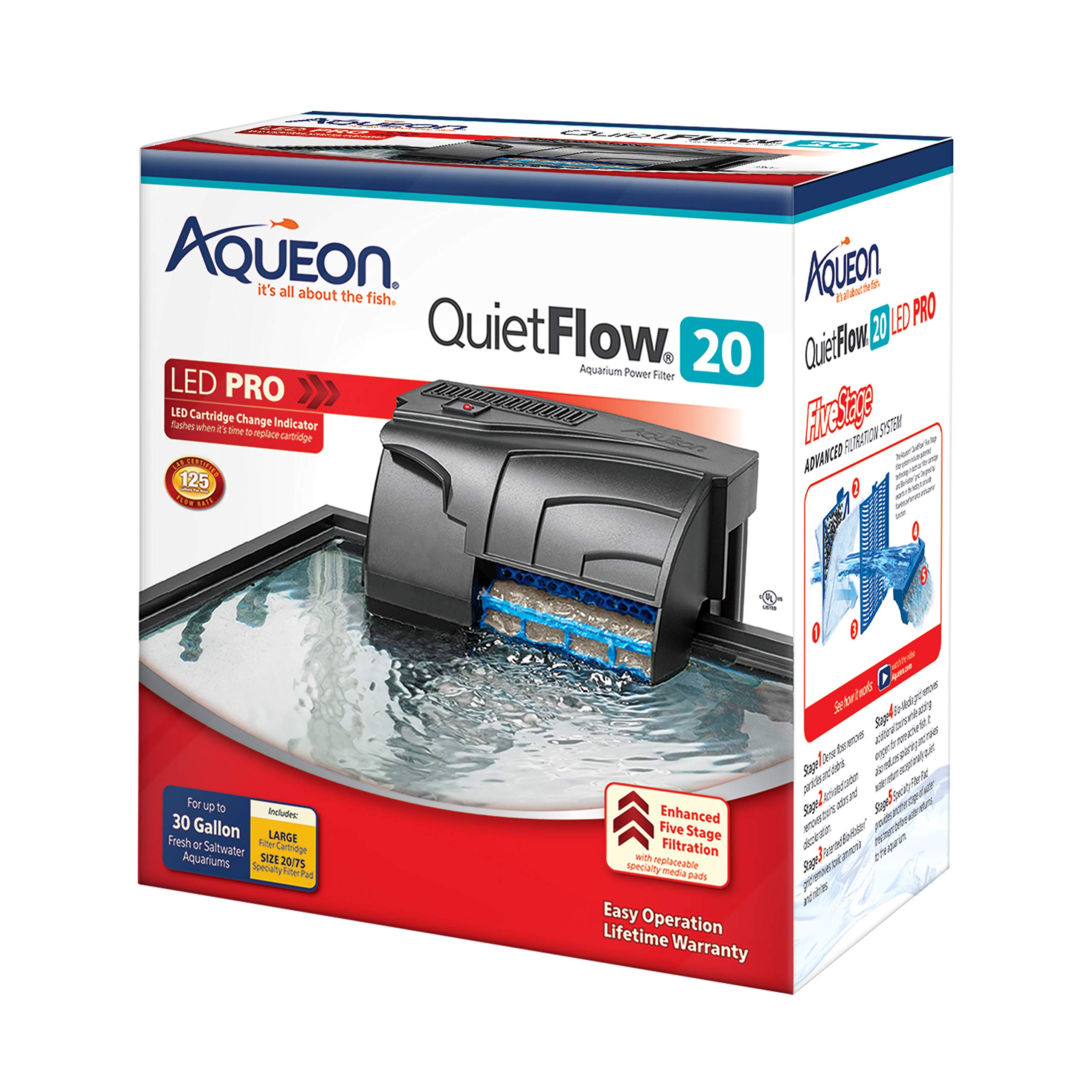 Aqueon Quietflow 20 Led Pro Aquarium Fish Tank Power Filter For Up To 30 Gallon Aquariums