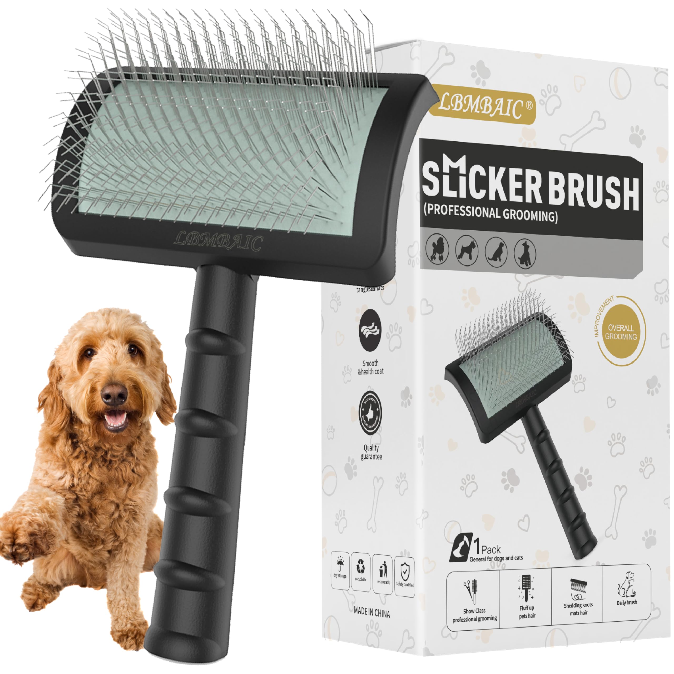 Dog Slicker Brush For Poodles,Doodles,Goldendoodles Grooming Fluffy Shedding Tangles Mats Knots Easy And Quick Best Dog Slicker 