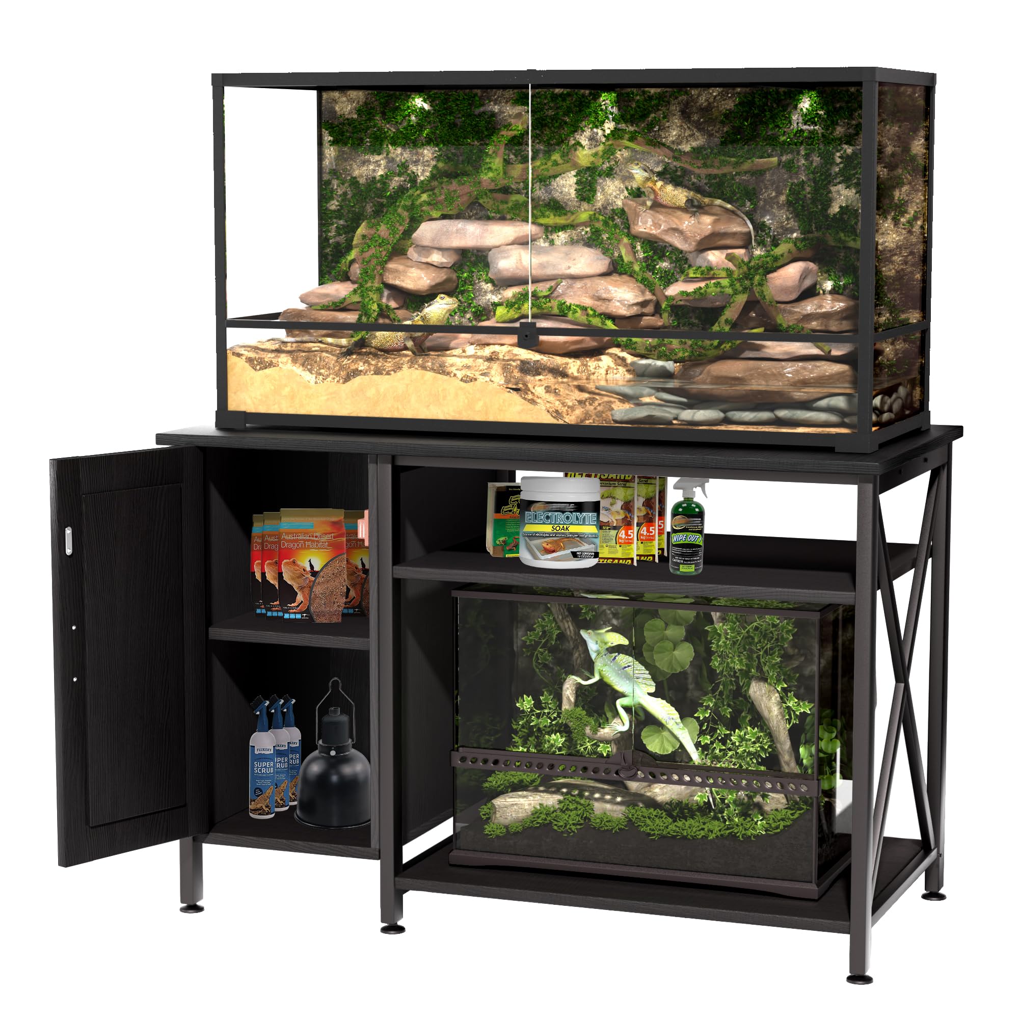 Herture Reptile Tank Stand with Power Outlet, 48"x24", 40-120 Gallon, Black, Model PG08XYB, Wood Terrarium Storage Cabinet
