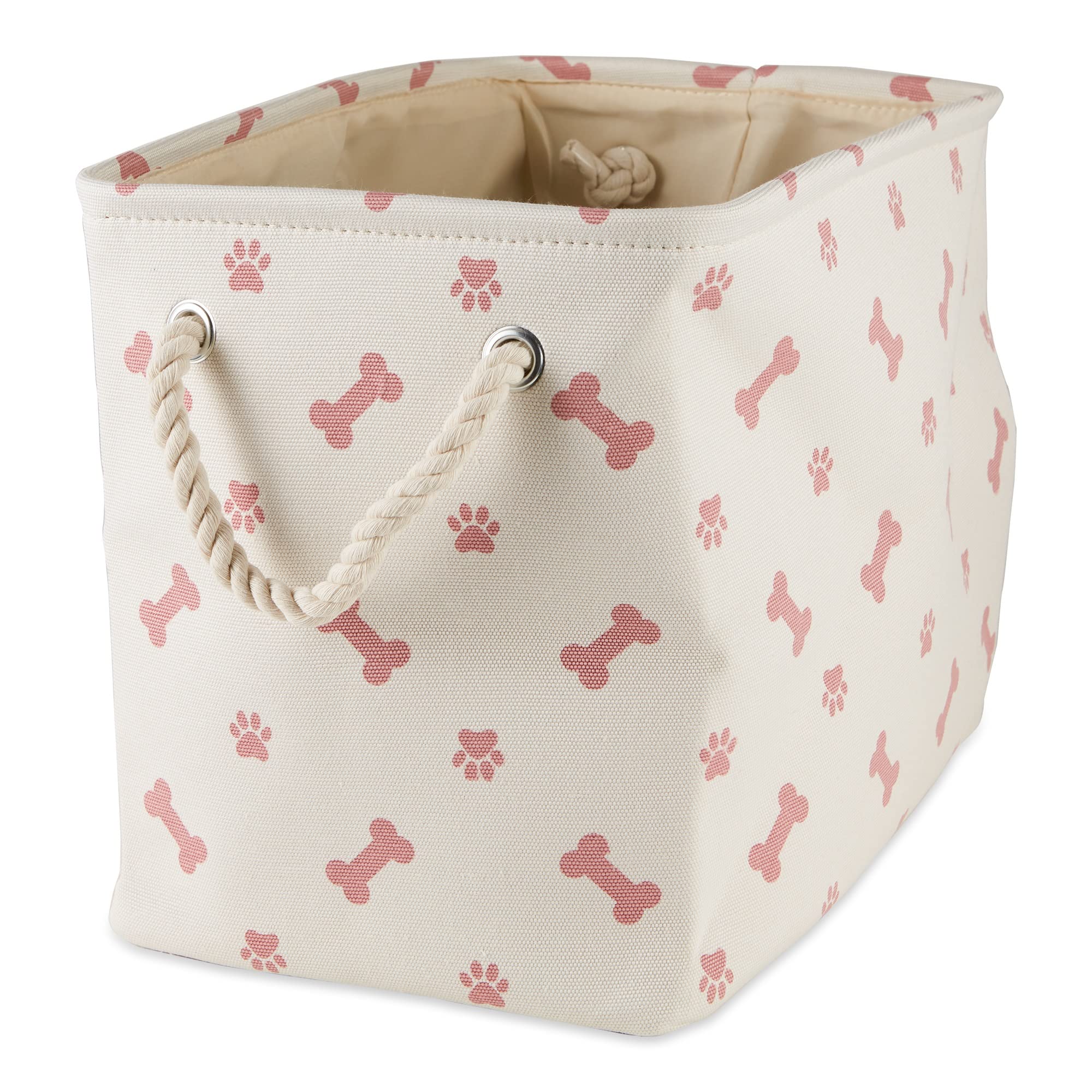 Bone Dry Pet Storage Collection Paw And Bone Print, Small Rectangle, 14X8X9'', Rose