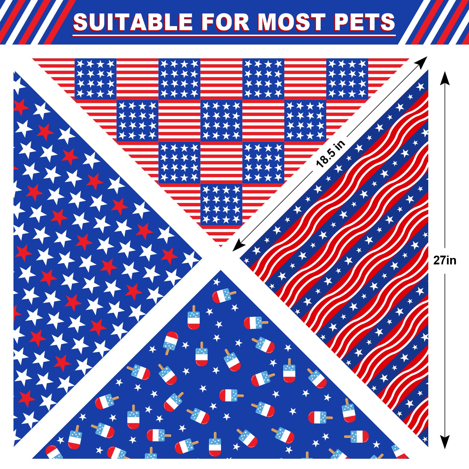 Whaline 4 Pack 4Th Of July Dog Bandanas American Flag Reversible Triangle Dog Bibs Patriotic Stars Stripes Pet Scarf Independenc