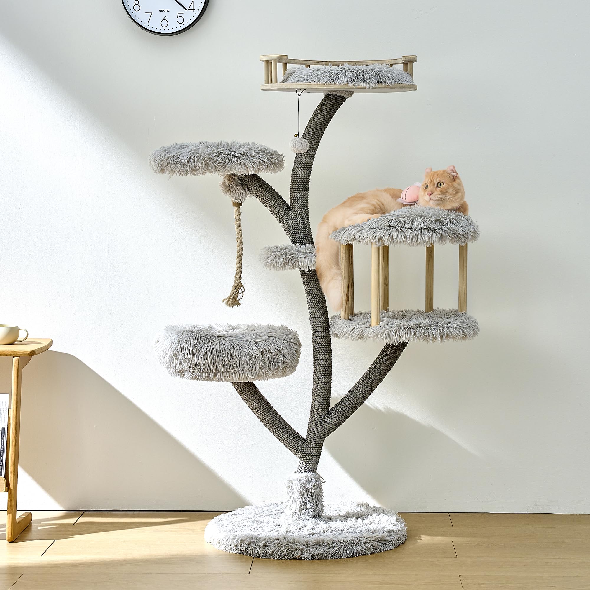 Kamaboko 60.2 Tall Cat Tree With Luxury Cat Condo For Large Cats, Modern Cat Tree Tower With Scratching Post, Cat Tower With S