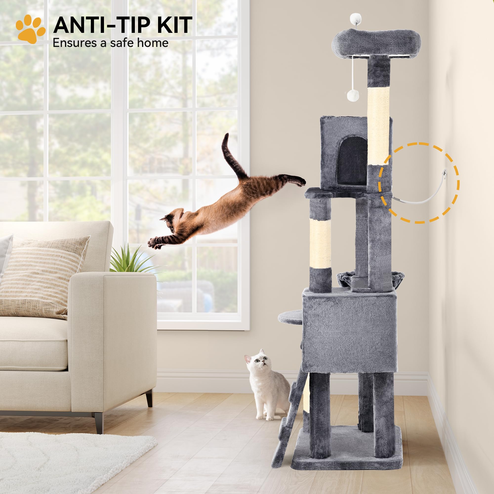 Yitahome 70.8In Cat Tree Tower For Indoor Cats, Multi-Level Cat Furniture With Scratching Posts,Cat Window Padded Plush Perch,Co