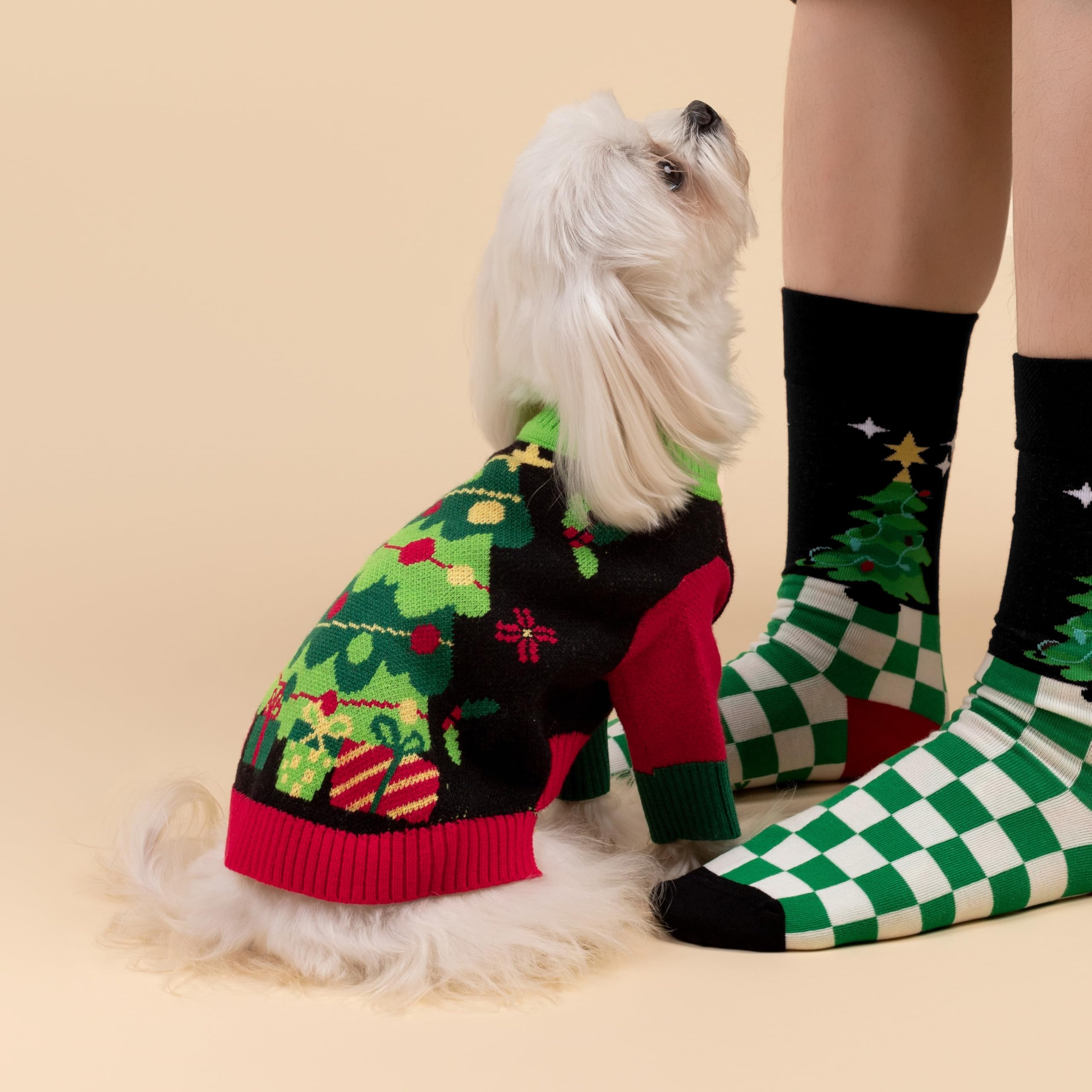 Fitwarm Christmas Tree Dog Sweater, Thermal Dog Winter Clothes For Small Dogs Boy Girl, Cozy Dog Christmas Outfit, Doggy Pullove