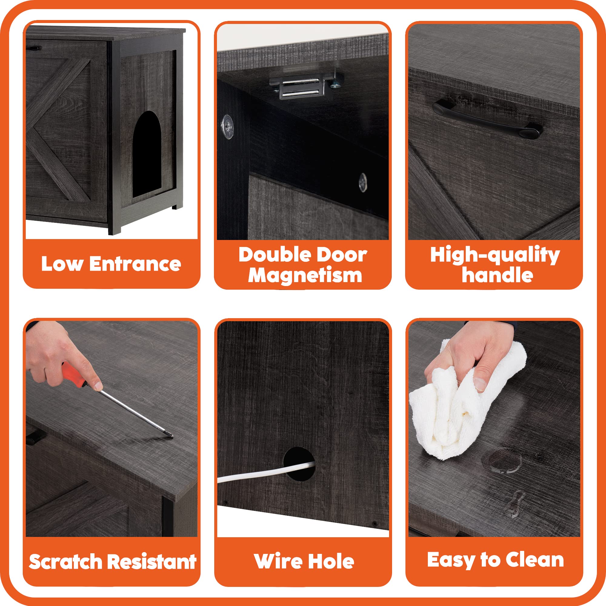 Dwanton Cat Litter Box Furniture Hidden, Cat Litter Box Enclosure, Reversible Entrance Can Be On Left Or Right Side, Indoor Cat Box Cabinet, Wooden Cat Washroom, End Table, Nightstand, Dark Gray