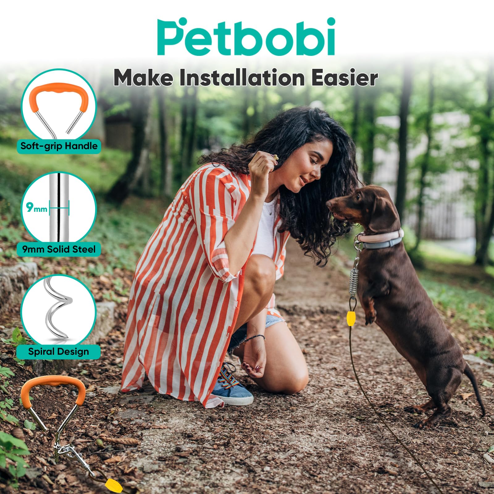 Petbobi Dog Tie-Out Cable And Stake - 10Ft Heavy Duty Cable With Spring, No Tangle, 16In Ground Stake, Ideal For Yard, Camping A