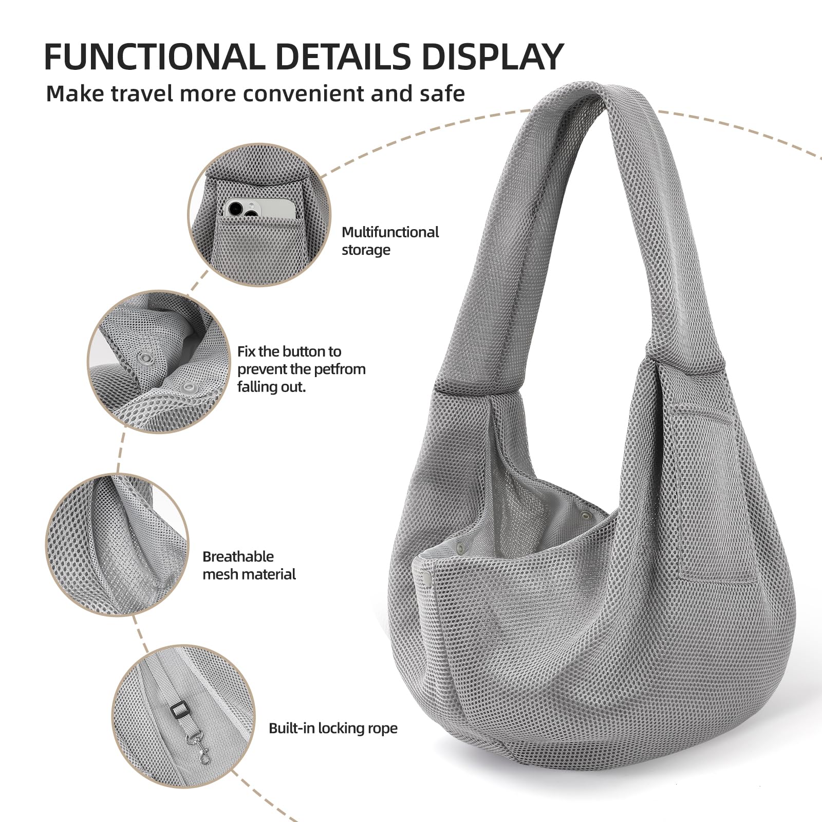 Dog Carrier Sling - Ultra Breathable Reversible Puppy Carrier Purse with Storage Pocket, Travel Safety Harness, Hand-Free Dog Sl