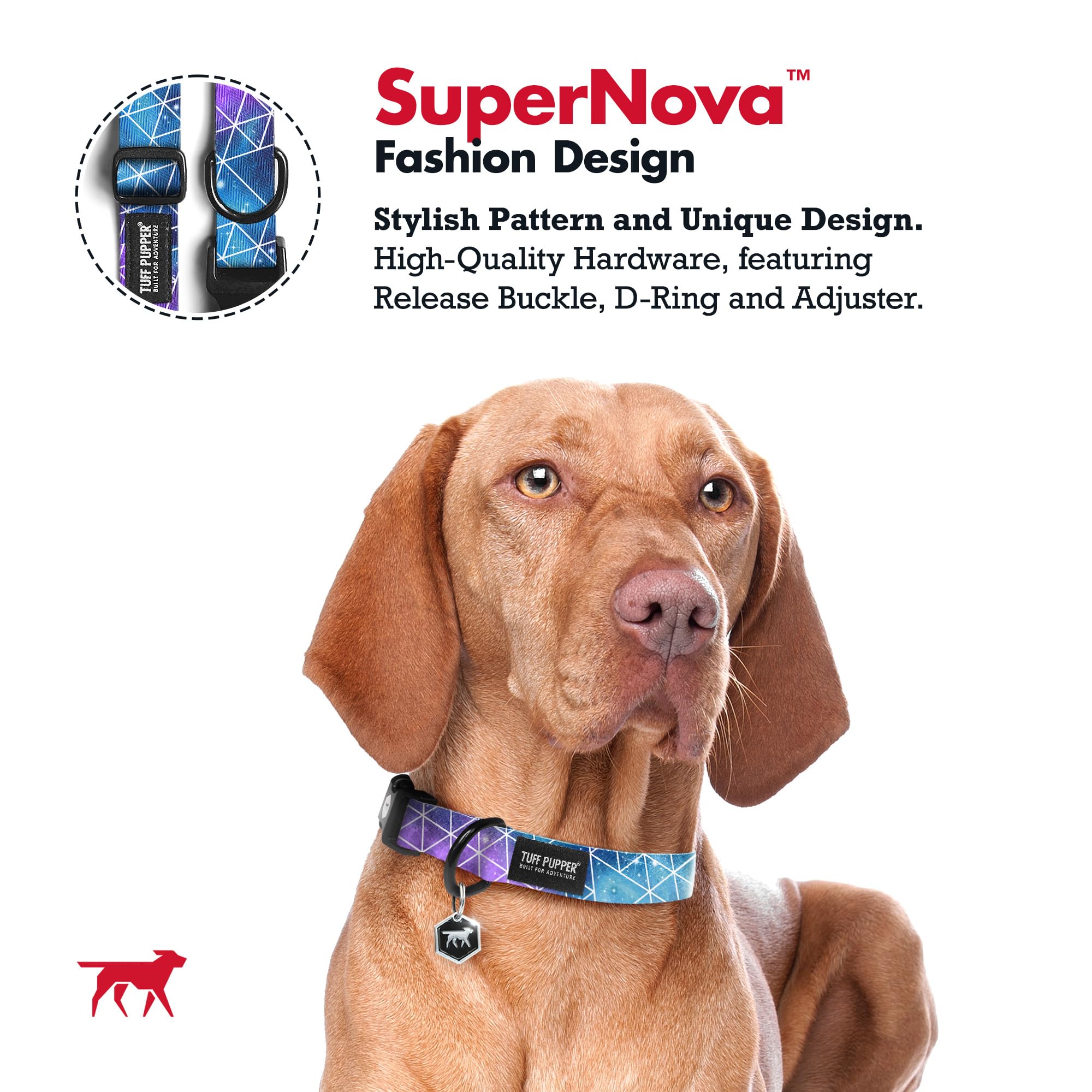 Tuff Pupper Premium Adjustable Dog Collar for Medium Dogs, Stylish Pattern Collars Designed in USA, Quick Release Buckle, Supern