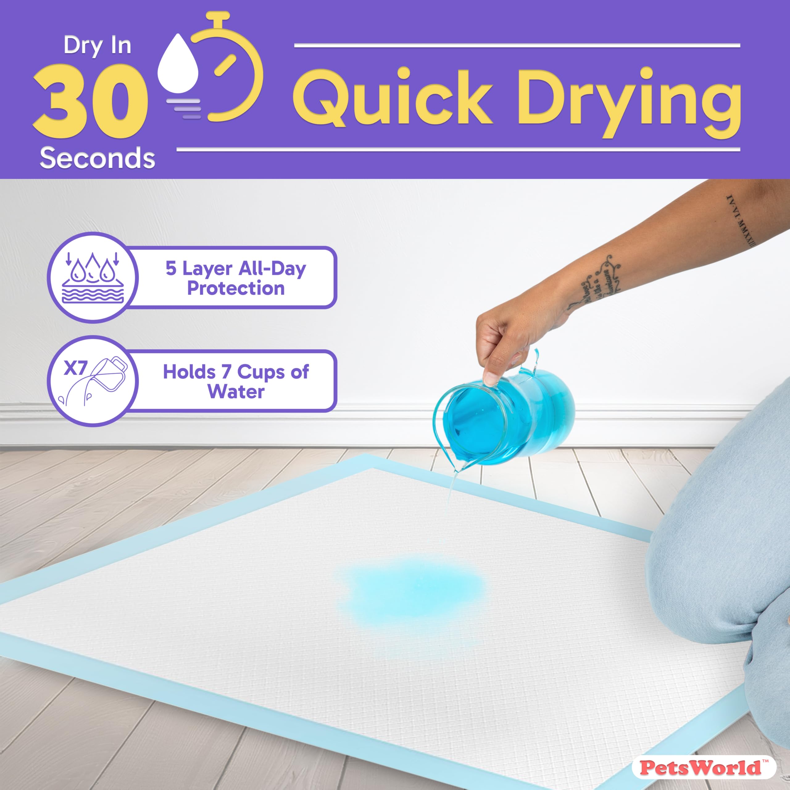 Petsworld Mastiff'S Massive Dog Training/Potty Pads, 28X44 Inch, 100 Ct, Xxxl Gigantic, Tear Resistant, Super Absorbent & Leak-Proof