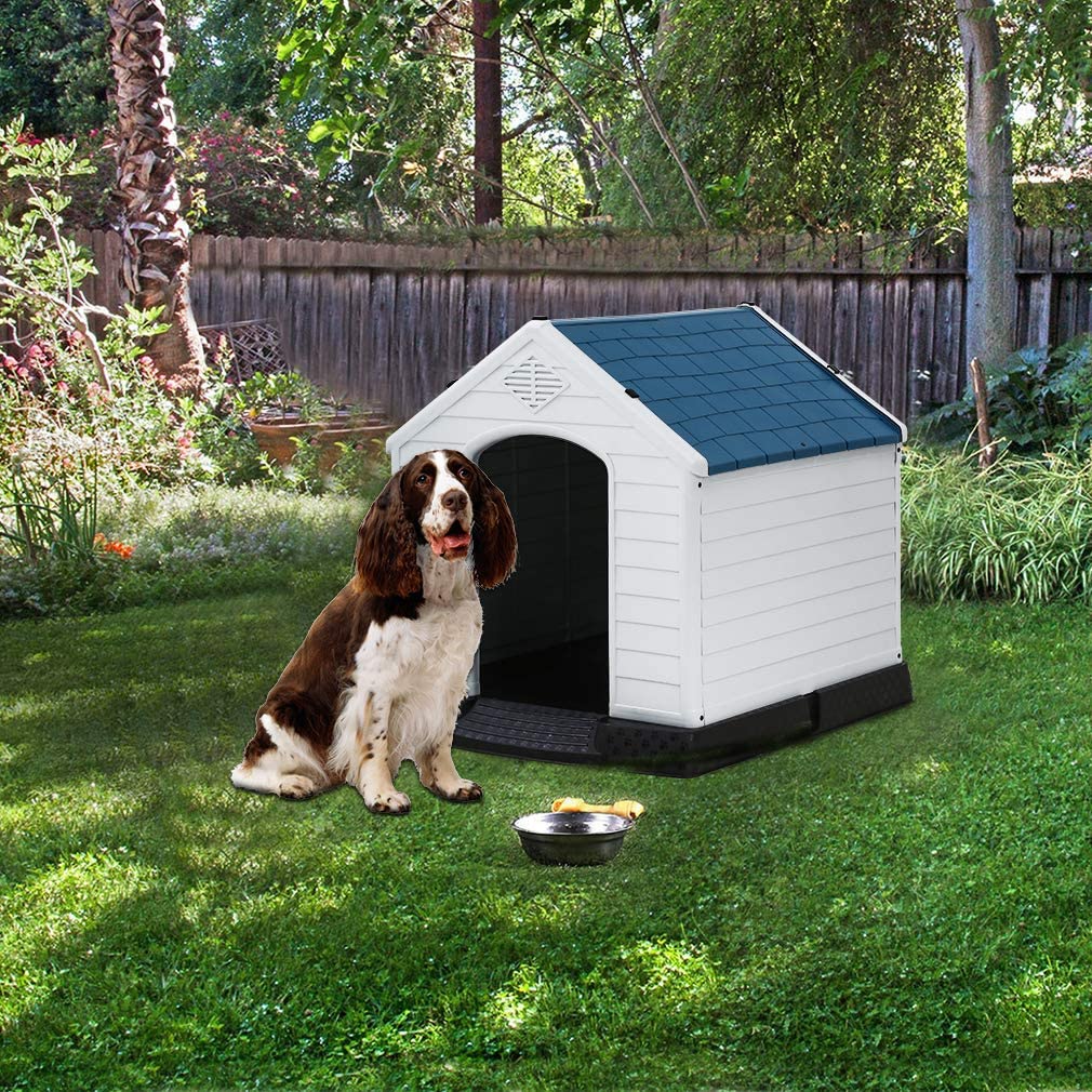 Indoor Outdoor Dog House Big Dog House For Small Medium Large Dogs 39 Inch High Plastic Dog Houses All Weather Dog House With Base Tough Durable House With Air Vents Elevated Floor Water Resistant